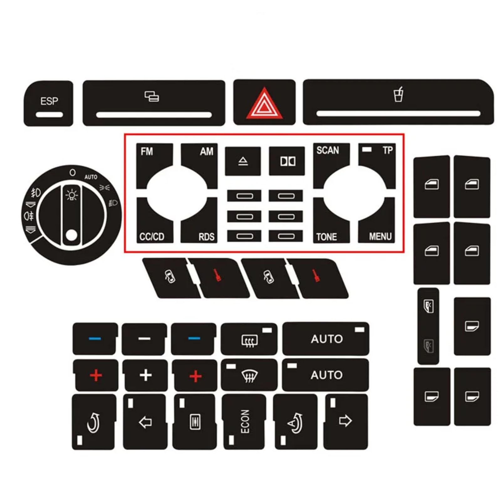 THRU Autoknopf Aufkleber Set Kompatibel Mit A4 Für B6 Für B7 Klima-Einstellknopf Reparaturknopf Schalter Türschloss Reparatur Aufkleber Innenausstattung(Type-A) von THRU