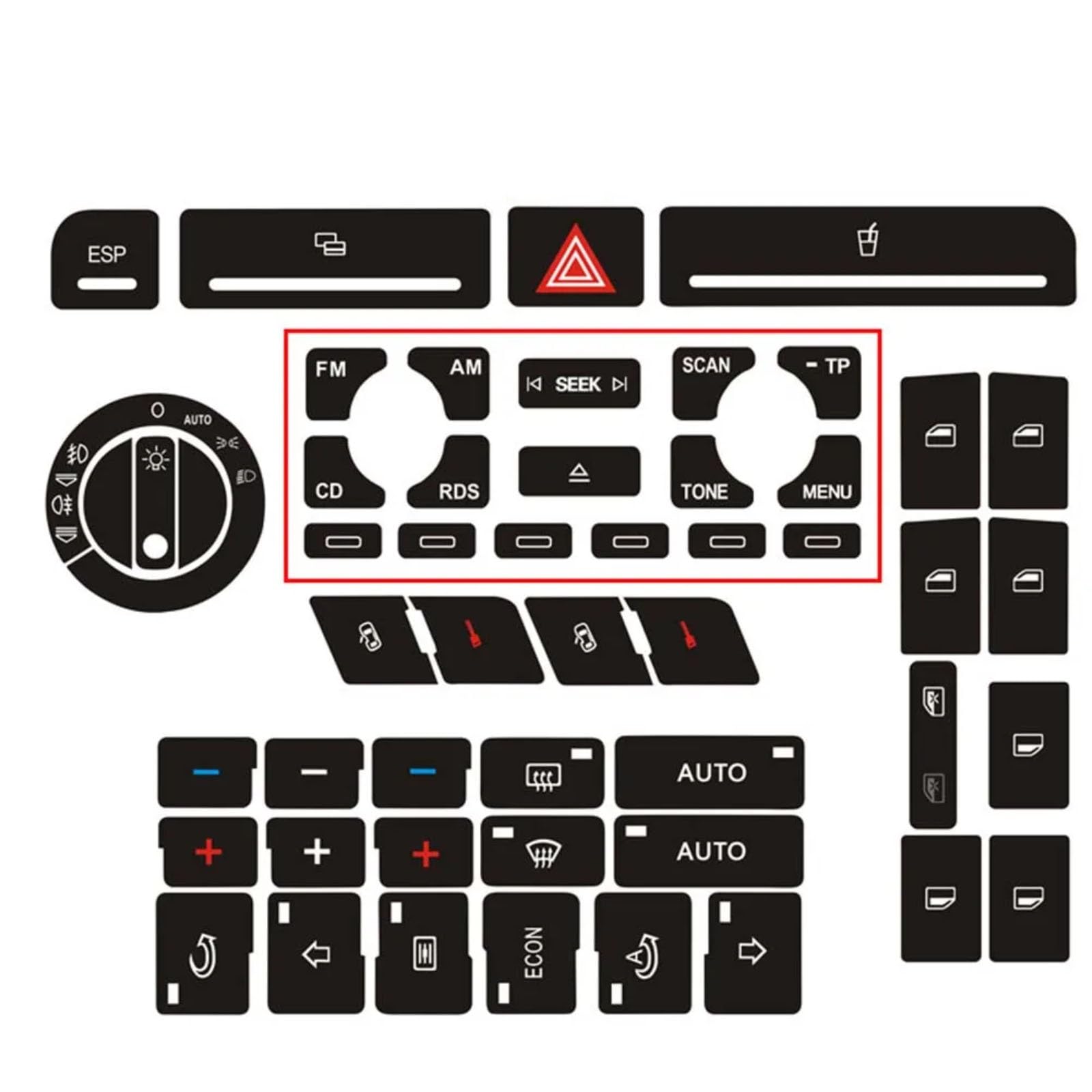 THRU Autoknopf Aufkleber Set Kompatibel Mit A4 Für B6 Für B7 Klima-Einstellknopf Reparaturknopf Schalter Türschloss Reparatur Aufkleber Innenausstattung(Type-B) von THRU