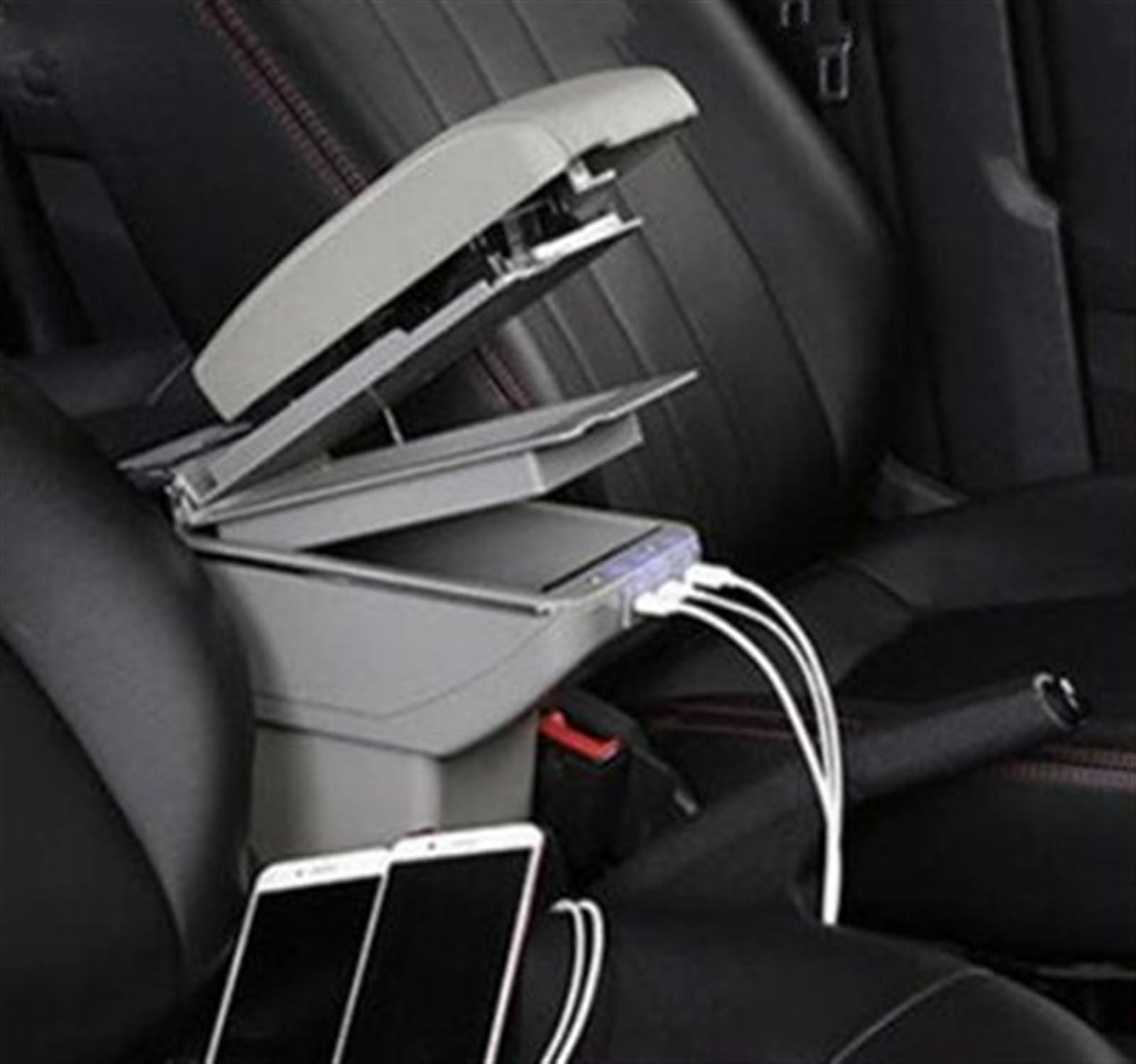 THRU Kompatibel Mit Hyundai I20 Auto, Verstellbarer Armlehnenbox-Schutz, Mittelkonsolen-Armlehnenverlängerung Mit 7 USB Auto Armlehnen(5) von THRU