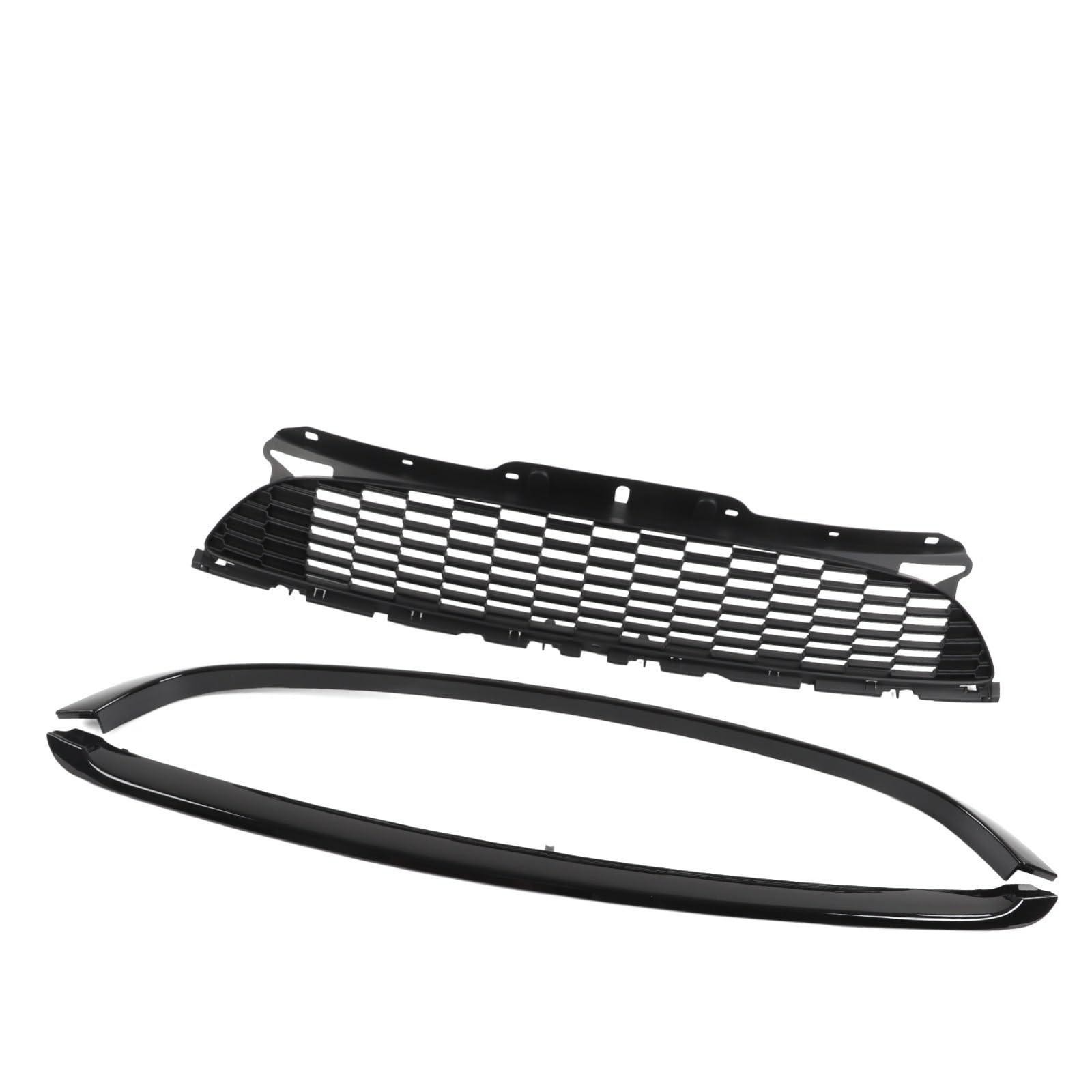 THRU Vorderer Mittelgrill des Kompatibel Mit Mini Für Cooper R55 S JCW 2008–2014, R56 2007–2013, R57 2009–2013, R58 2011–2015, R59 2012–2015, Glänzend Schwarze Fronthaubengitter-Sets von THRU