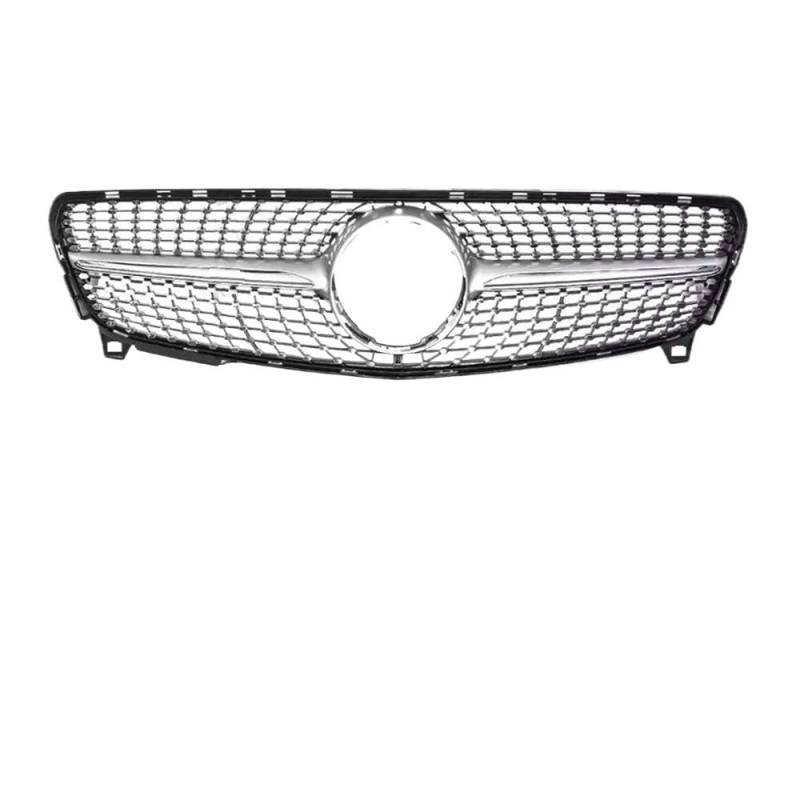 Vorderer Mittelgrill des Kompatibel Mit Benz Für A-Klasse W176 A180 A200 A45 2013 2014 2015 2016 2017 2018 Auto-Frontgrill Im Diamant-Stil, Stoßstangengitter, Fronteinlassgitter(Silver,2016-2018) von THRU