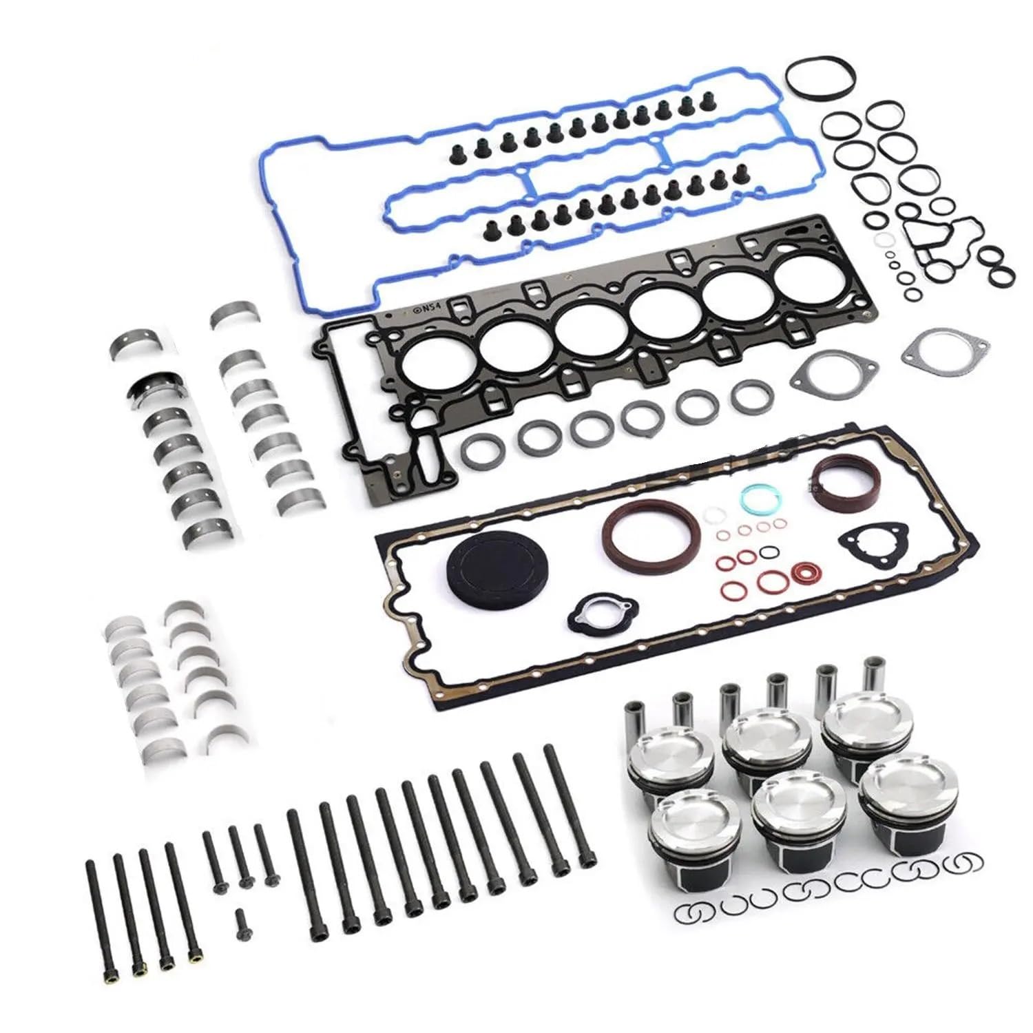 N54-Motor-Umbausatz mit Lagern, Kolben und Dichtungen, kompatibel mit 335i E90 E92 E88 E60 E71 F02 N54B30 3.0 L6 Turbolader von THgfdZX