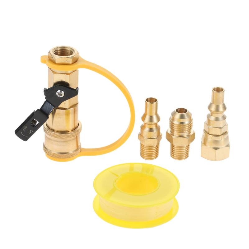 5pcs/Set 1/4" RV Quick Connect Propane Adapter Shutoff Valve Full Flow Plug 3/8" Male Flare Fitting to Quick-Release Connection von TIAJTHYD