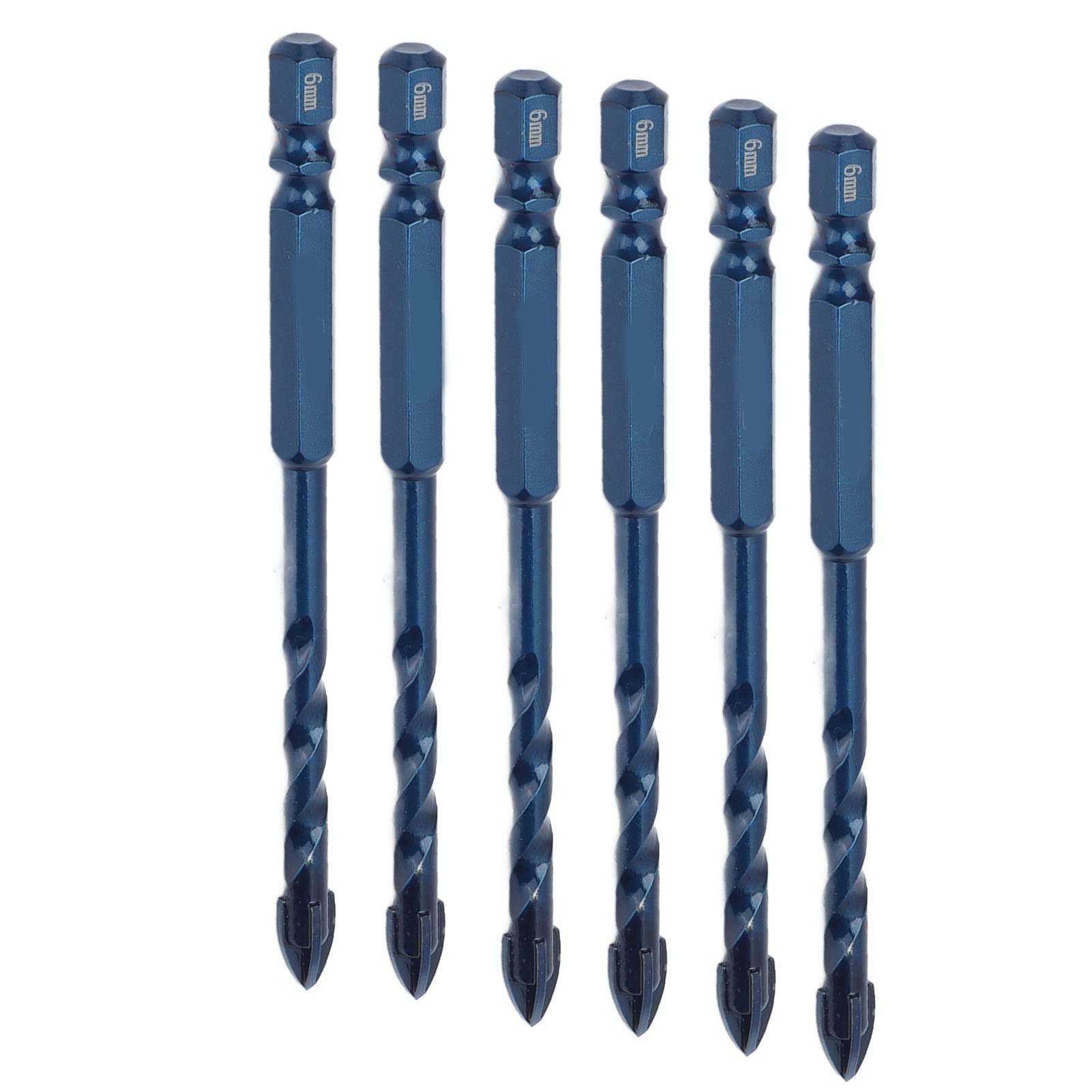 TICFOX 10 Stück Fliesenbohrer Set, 6mm Lochdurchmesser Kreuz Speerspitze Bohrer Hartmetall-Bits mit 1/4in Hex Schaft für Keramik Marmor Glas (Dunkelblau) von TICFOX