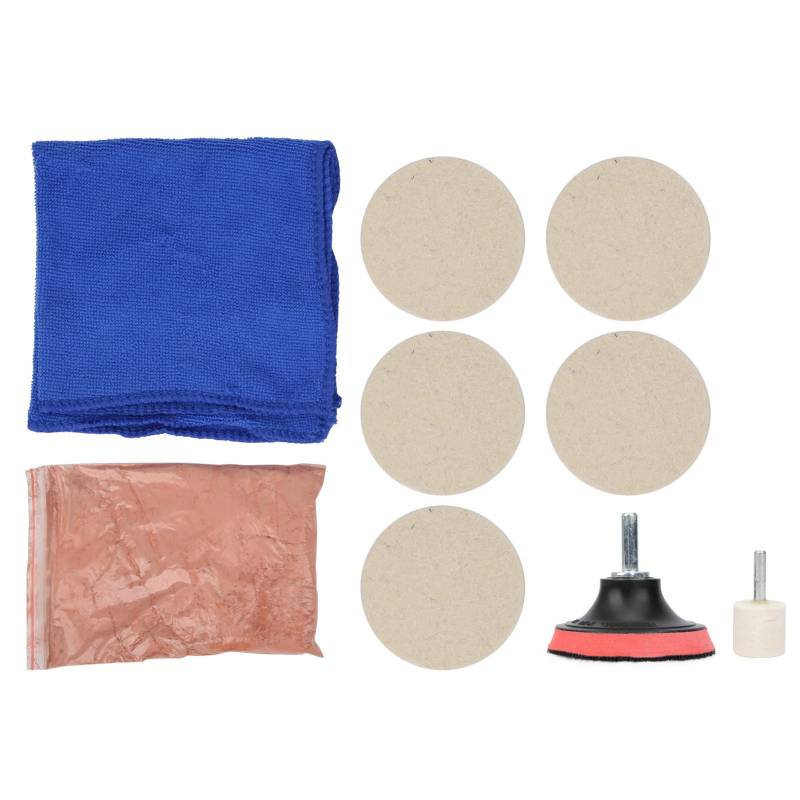 TICFOX Glaspolitur Set, Glaspolierwerkzeug Auto Glaskratzerentferner 100G Ceroxid Pulver Polierset Räder Set Polierpads für Windschutzscheiben, Heckscheiben, Seitenscheiben von TICFOX