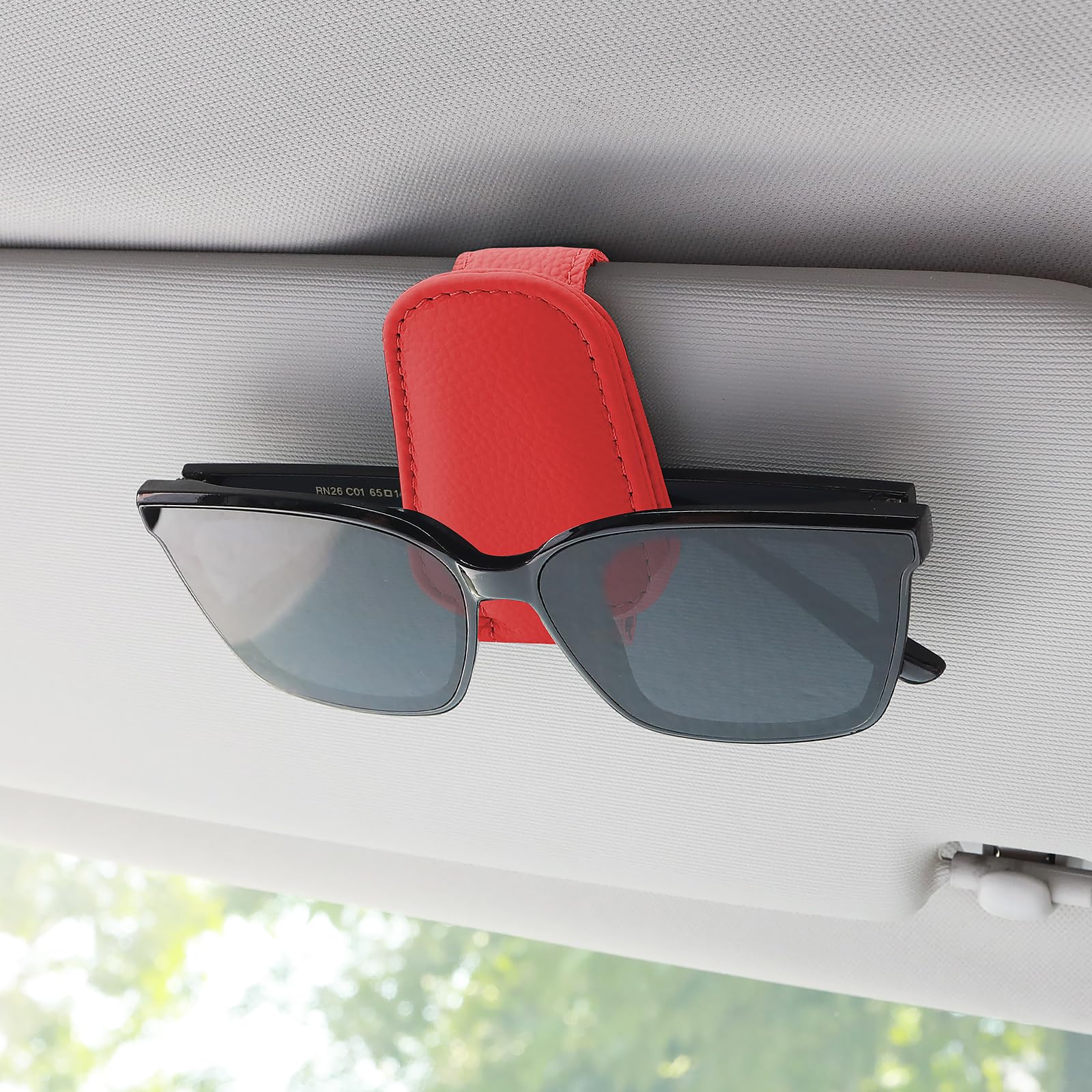 TIESOME Sonnenbrillenhalter für Auto Sonnenblende magnetischer Leder Brillenhalter Clip für Auto Sonnenblende universelles Auto Visier Zubehör magnetische Brillenhalterung (Rot) von TIESOME