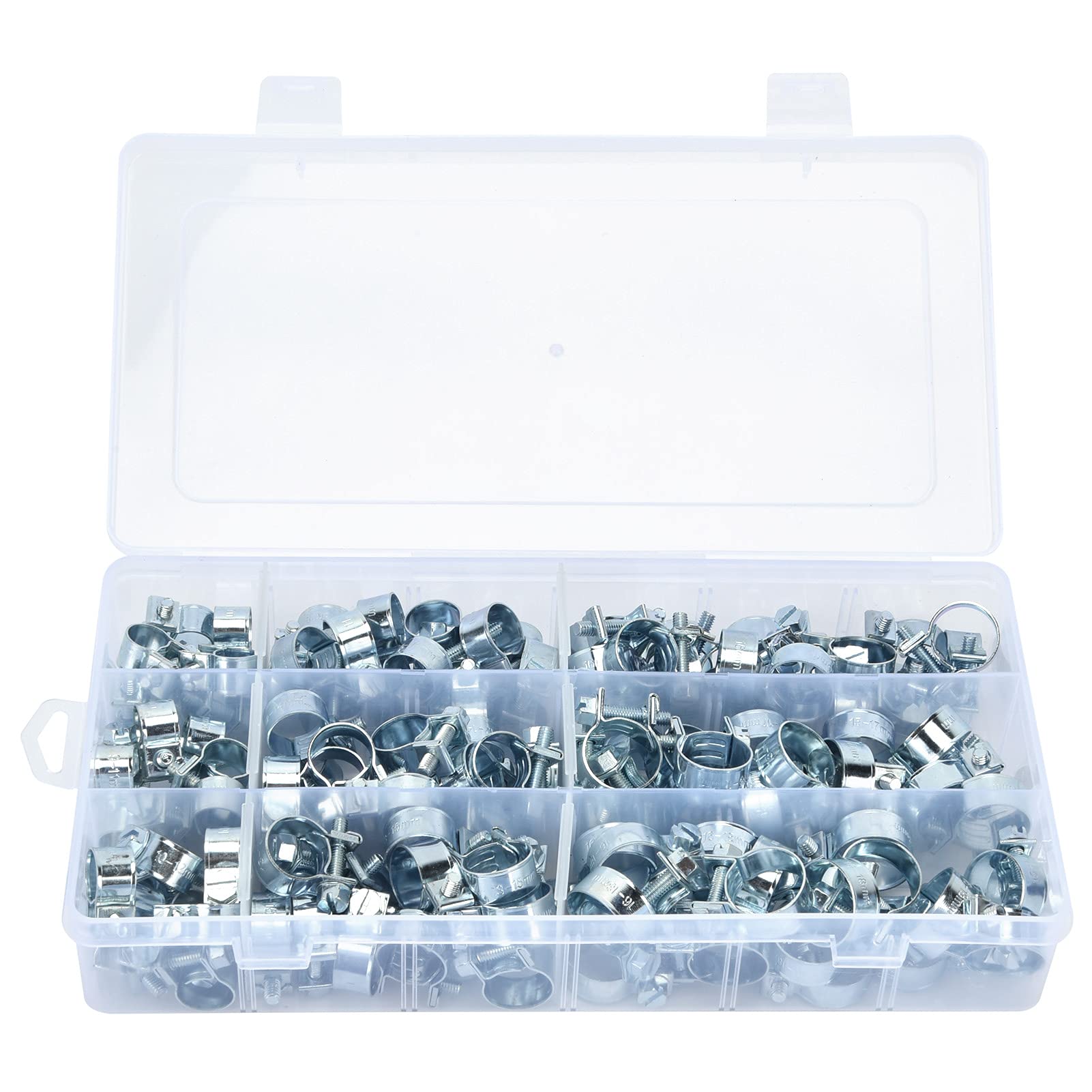 Kraftstoffleitungsklemme, 135pcs 8 18mm Mini Schlauchschlauchschlauchklemmen Kleine Schlauchklemmen Kohlenstoffstahl Wasserschlauch Klemme Sortiment Kit Accessoire von TIKATARER