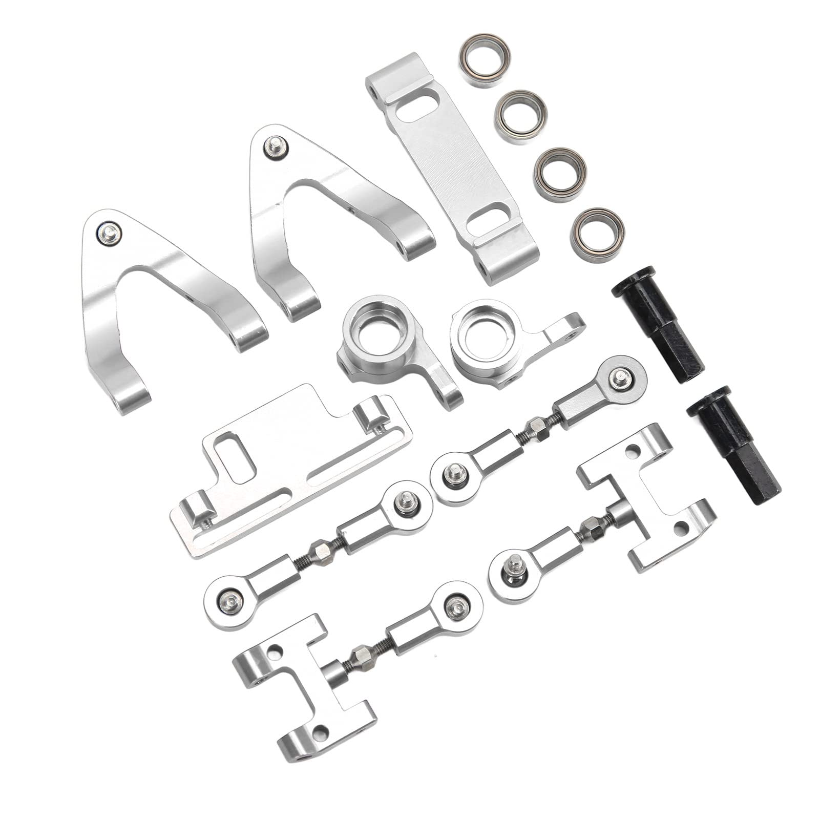 Wpl D12 Upgrades Zubehör, RC Unterer Schwingenarm RC Lenkblöcke Pleuel RC Metallzubehörset RC Aluminium Oberer Unterer Aufhängungsarm Lenkbecher Sechskantadapter für (SILVER) von TIKATARER