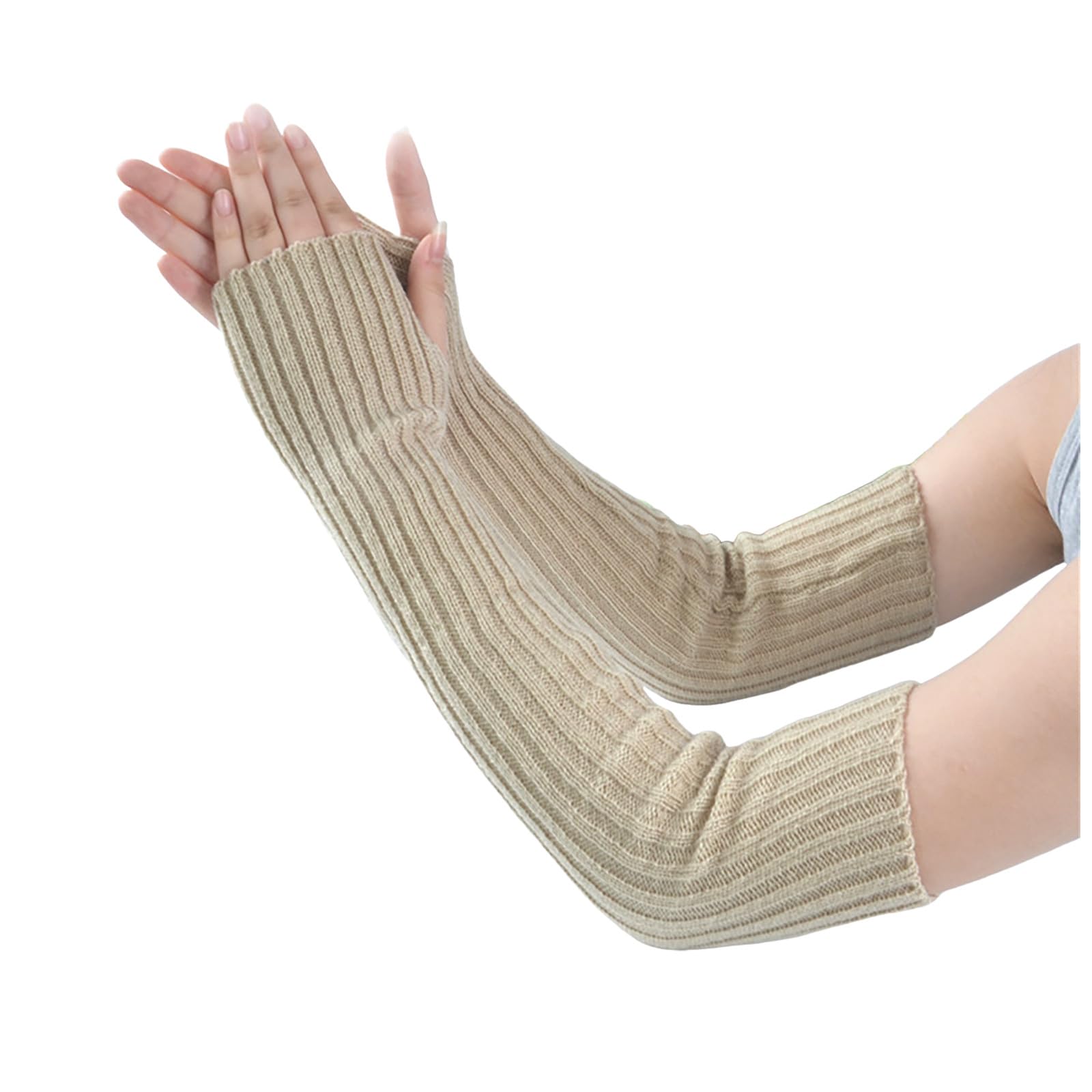 Armstulpen Damen Strick Halb Fingerlose Lange Handschuhe Gestrickte Handstulpen Winterhandschuhe Damenhandschuhe Winter Arm Warmers Lang Pulswärmer Armstulpen Ellenbogenlange Winter (Khaki, One Size) von TIMIYUYU