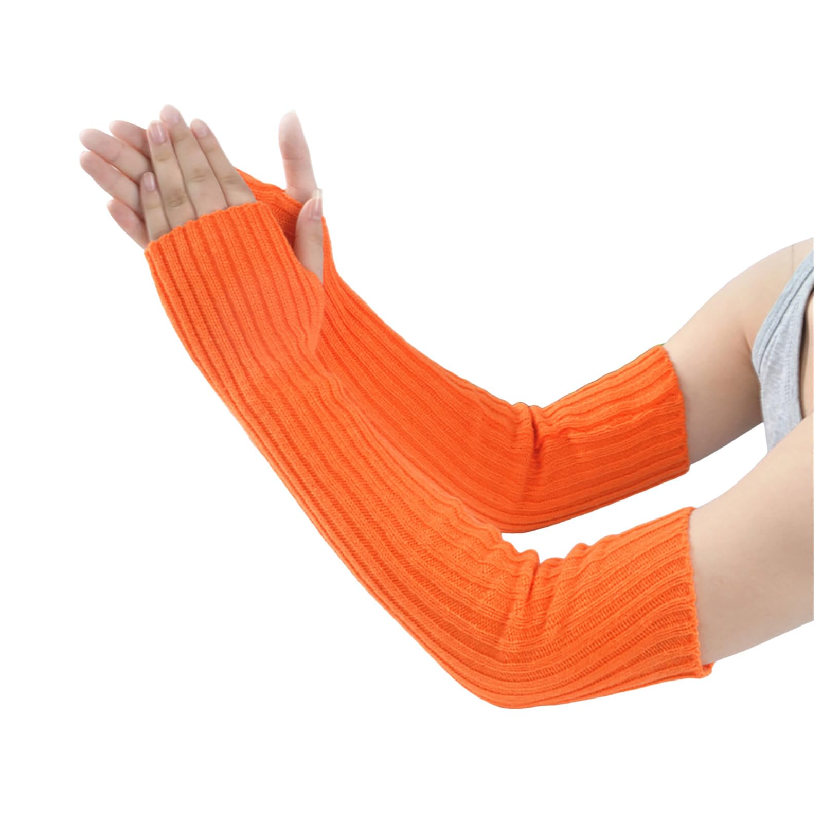 Armstulpen Damen Strick Halb Fingerlose Lange Handschuhe Gestrickte Handstulpen Winterhandschuhe Damenhandschuhe Winter Arm Warmers Lang Pulswärmer Armstulpen Ellenbogenlange Winter (Orange, One Size) von TIMIYUYU