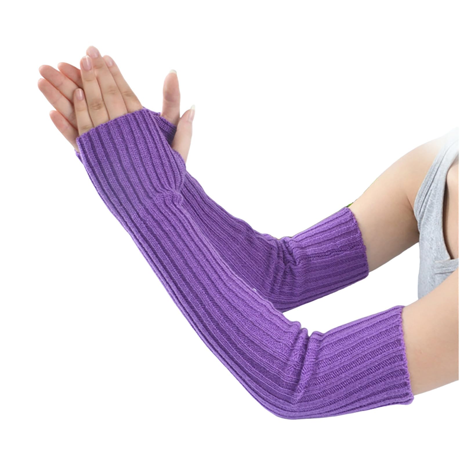 Armstulpen Damen Strick Halb Fingerlose Lange Handschuhe Gestrickte Handstulpen Winterhandschuhe Damenhandschuhe Winter Arm Warmers Lang Pulswärmer Armstulpen Ellenbogenlange Winter (Purple, One Size) von TIMIYUYU