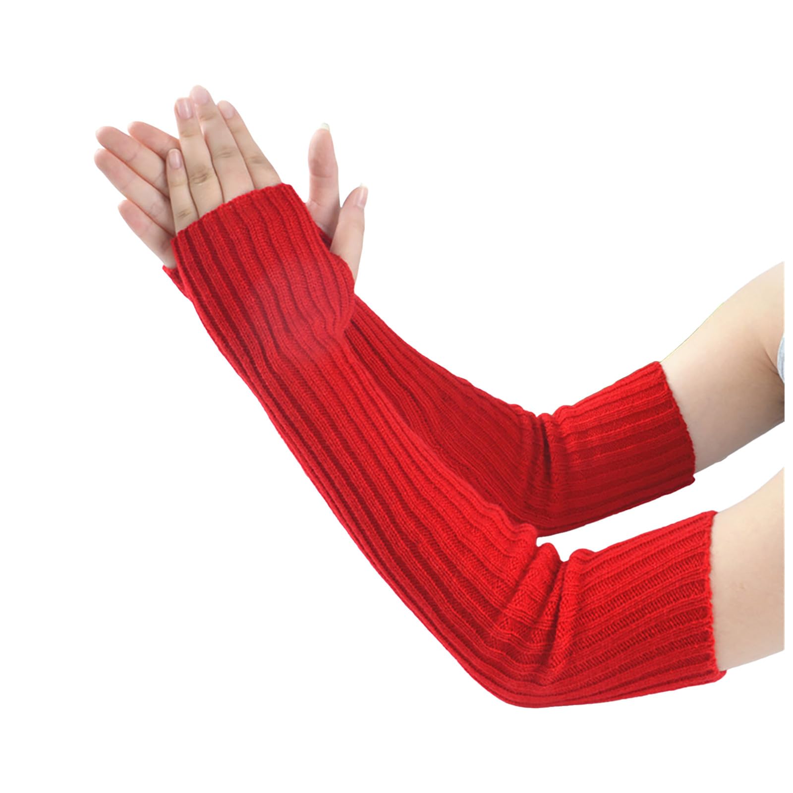 Armstulpen Damen Strick Halb Fingerlose Lange Handschuhe Gestrickte Handstulpen Winterhandschuhe Damenhandschuhe Winter Arm Warmers Lang Pulswärmer Armstulpen Ellenbogenlange Winter (Red, One Size) von TIMIYUYU