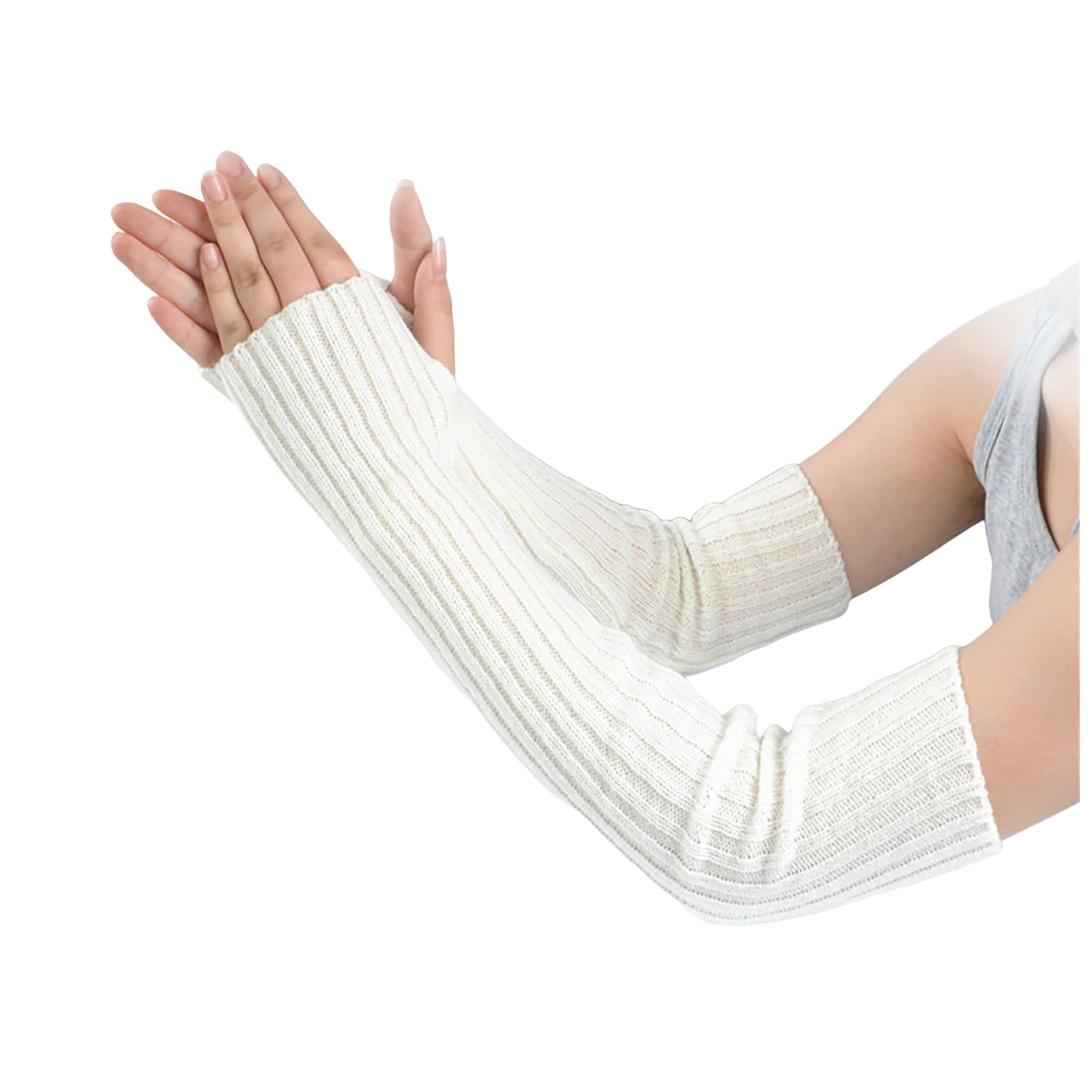 Armstulpen Damen Strick Halb Fingerlose Lange Handschuhe Gestrickte Handstulpen Winterhandschuhe Damenhandschuhe Winter Arm Warmers Lang Pulswärmer Armstulpen Ellenbogenlange Winter (White, One Size) von TIMIYUYU