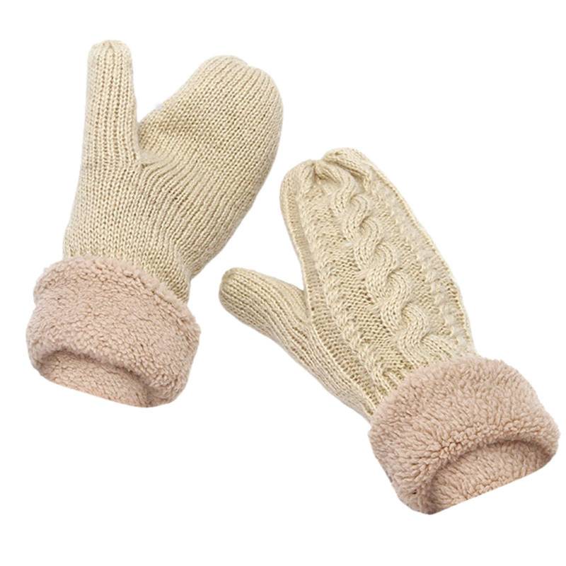 Damen Fäustlinge Winter Warm Strickhandschuhe Einfarbig Gestrickte Winterhandschuhe Fingerlose Handschuhe Warme Dicke Fäustlinge Pulswärmer Fausthandschuhe Sporthandschuhe für Frauen (Beige, One Size) von TIMIYUYU