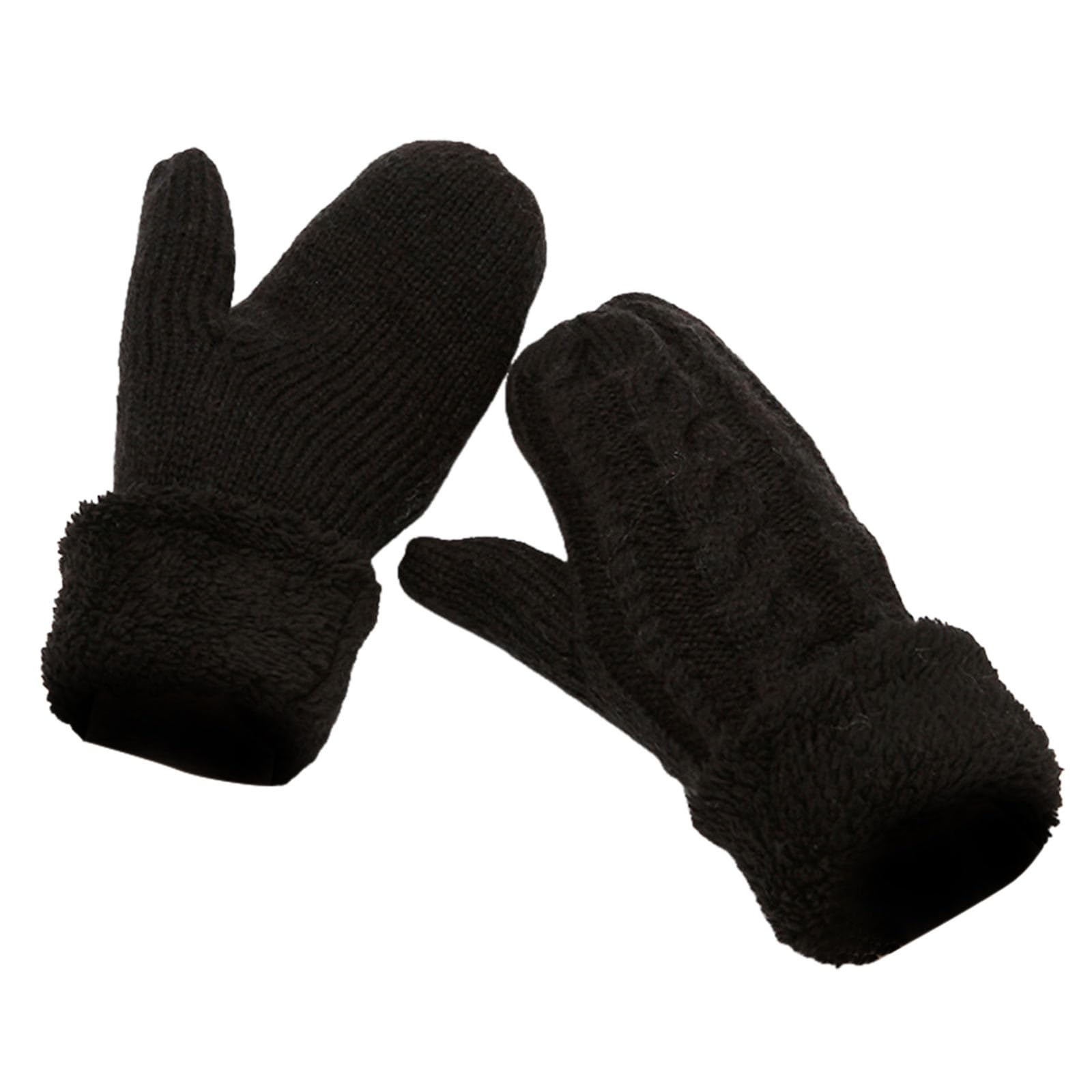 Damen Fäustlinge Winter Warm Strickhandschuhe Einfarbig Gestrickte Winterhandschuhe Fingerlose Handschuhe Warme Dicke Fäustlinge Pulswärmer Fausthandschuhe Sporthandschuhe für Frauen (Black, One Size) von TIMIYUYU