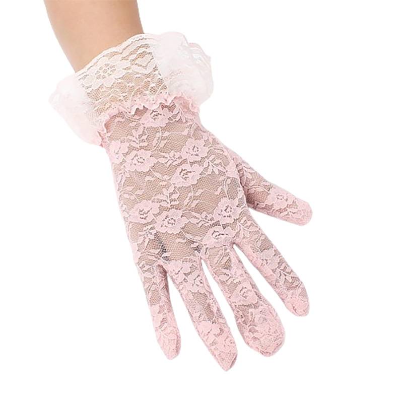 Damen Kurze Spitzenhandschuhe Elegant Netzhandschuhe Blumenspitzen Handschuhe Kurze Lace Gloves Sonnenschutz Handschuhe Hochzeit Party Halloween Handschuhe Sommerhandschuhe Brauthandschuhe (One Size) von TIMIYUYU