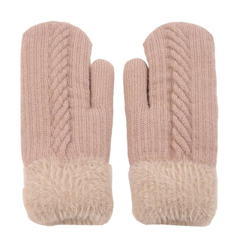 Damen Warme Winter Strick Fäustlinge Thermo Fleece Strickhandschuhe Fingerlose Handschuhe Winddicht Warme Dicke Fausthandschuhe Winterhandschuhe Sporthandschuhe Pulswärmer für (Rose Gold, One Size) von TIMIYUYU