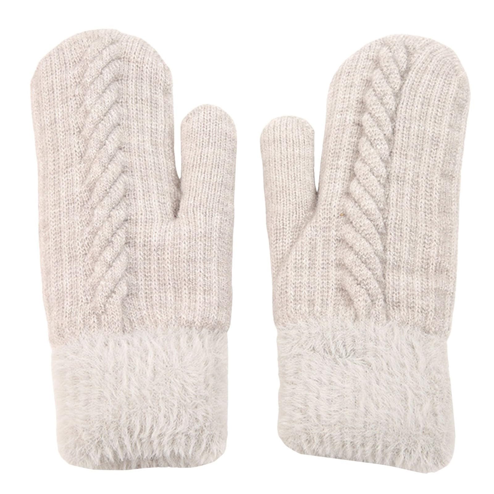 Damen Warme Winter Strick Fäustlinge Thermo Fleece Strickhandschuhe Fingerlose Handschuhe Winddicht Warme Dicke Fausthandschuhe Winterhandschuhe Sporthandschuhe Pulswärmer für Frauen (One Size) von TIMIYUYU