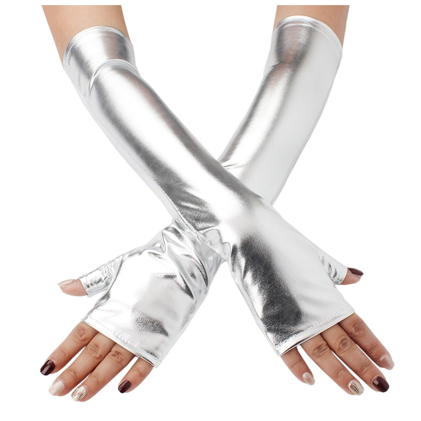 Fingerlose Handschuhe Armstulpen für Halloween, Party, Cosplay, für Damen Ellenbogenlange Handschuhe Opera Fest Party Halbhandschuhe Damen Karneval Halloween Kostüm Accessoires (Gold, One Size) von TIMIYUYU