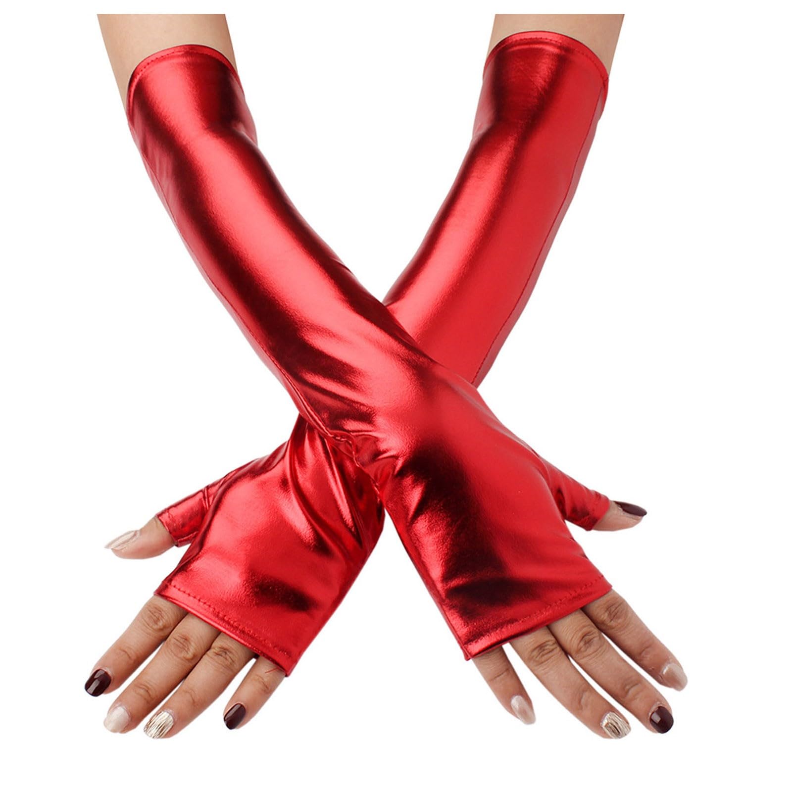 Fingerlose Handschuhe Armstulpen für Halloween, Party, Cosplay, für Damen Ellenbogenlange Handschuhe Opera Fest Party Halbhandschuhe Damen Karneval Halloween Kostüm Accessoires (Red, One Size) von TIMIYUYU