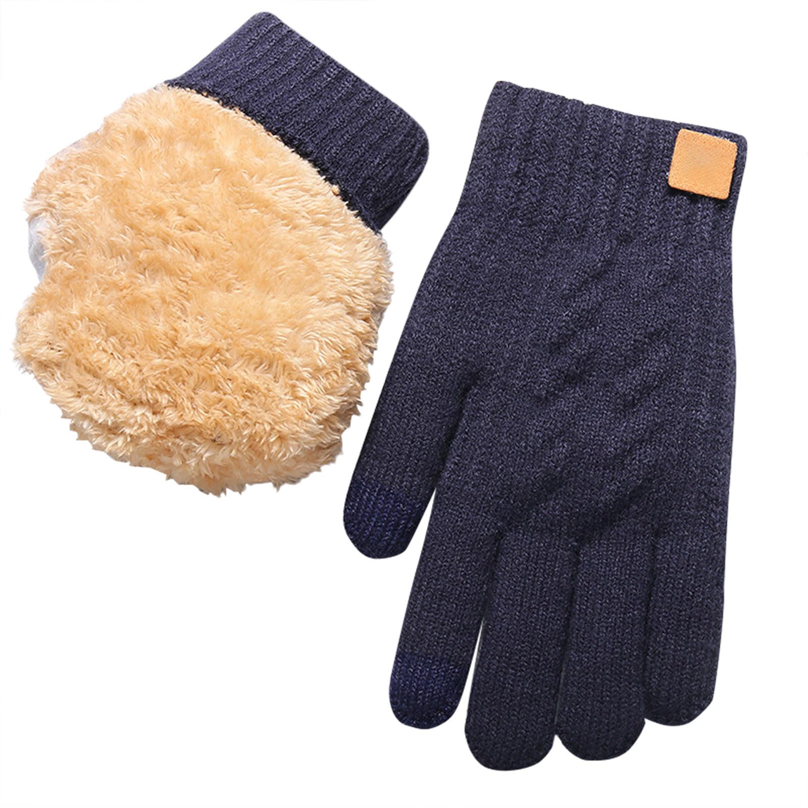 Handschuhe Herren Warme Winterhandschuhe mit Fleecefutter Damen Dicke Fleece Strickhandschuhe Thermo für Winter Outdoor Sport Freizeit Ski Thermohandschuhe Winter Geschenke für (Navy, One Size) von TIMIYUYU