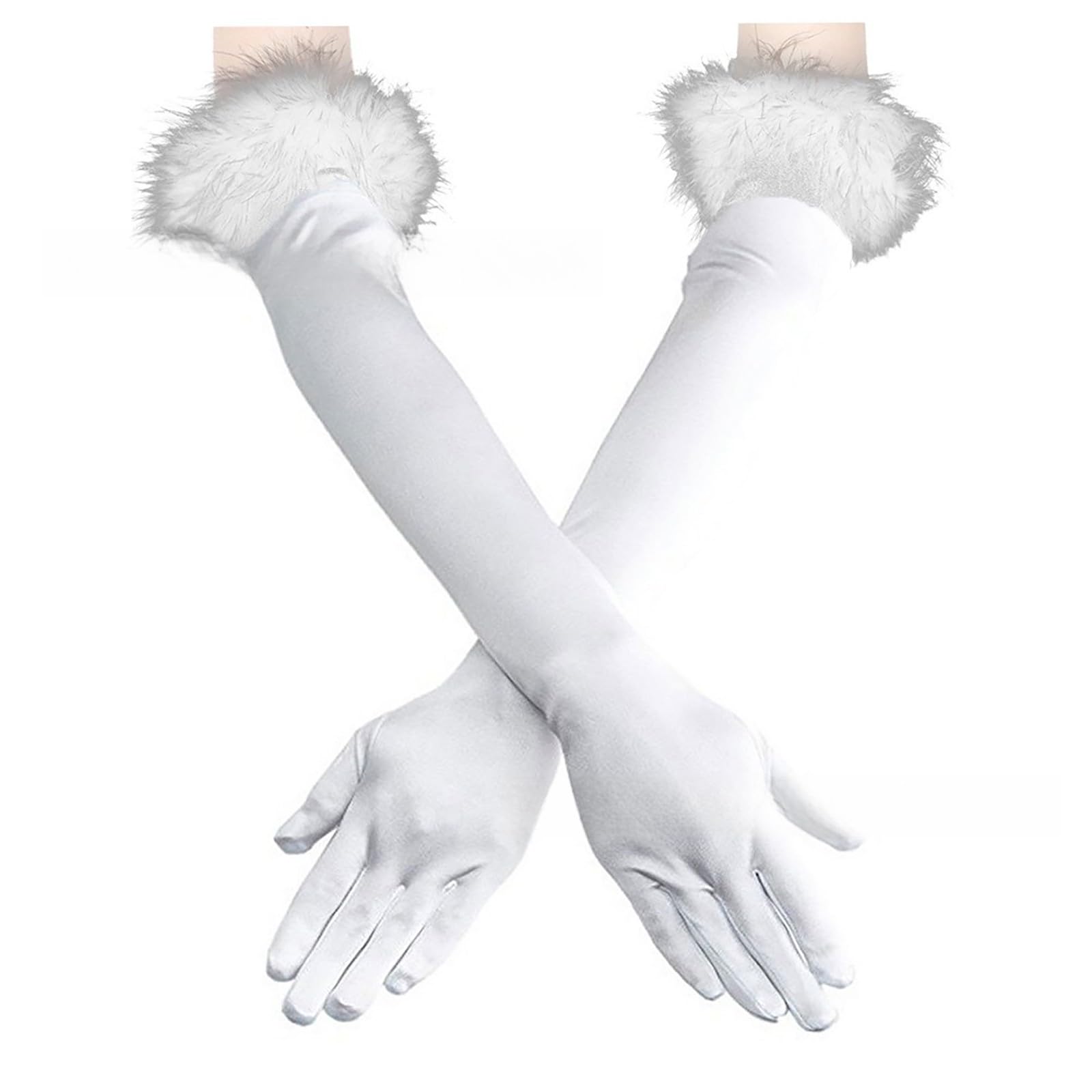 Lange Handschuhe Satin Classic Opera Fest Party Hochzeit Braut Handschuhe Elastisch Abendhandschuh Faschingskostüme, Karneval Handschuhe 1920er Ellenbogen Lange Handschuhe Party (White, One Size) von TIMIYUYU