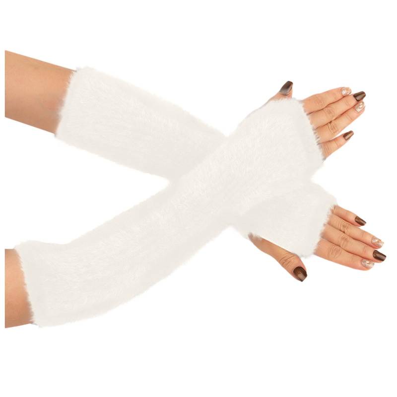 TIMIYUYU Winter Plüsch Handschuhe für Damen Fingerlose Armstulpen Dicke Plüsch Lang Handwärmer Stulpen Warm Plüsch Handschuhe Pluswärmer Handstulpen Armwärmer Stulpen für Damen (White, One Size) von TIMIYUYU