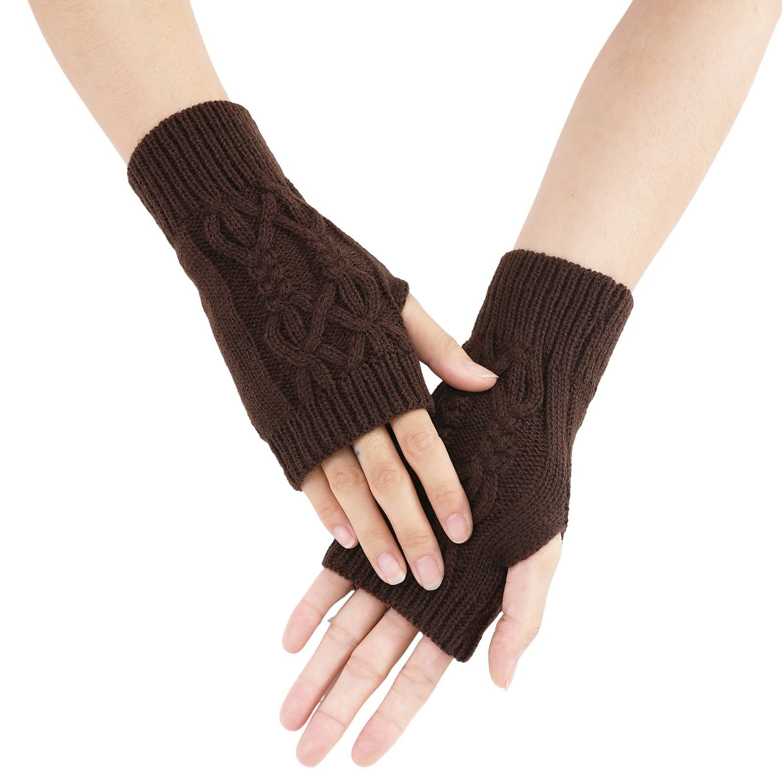 Winter Armstulpen Handschuhe Damen Pulswärmer Strick Kurzer Gestrickte Halb Fingerlose Fäustlinge Damenhandschuhe Strickhandschuhe Wintersporthandschuhe Warme Winterhandschuhe Lang (Coffee, One Size) von TIMIYUYU