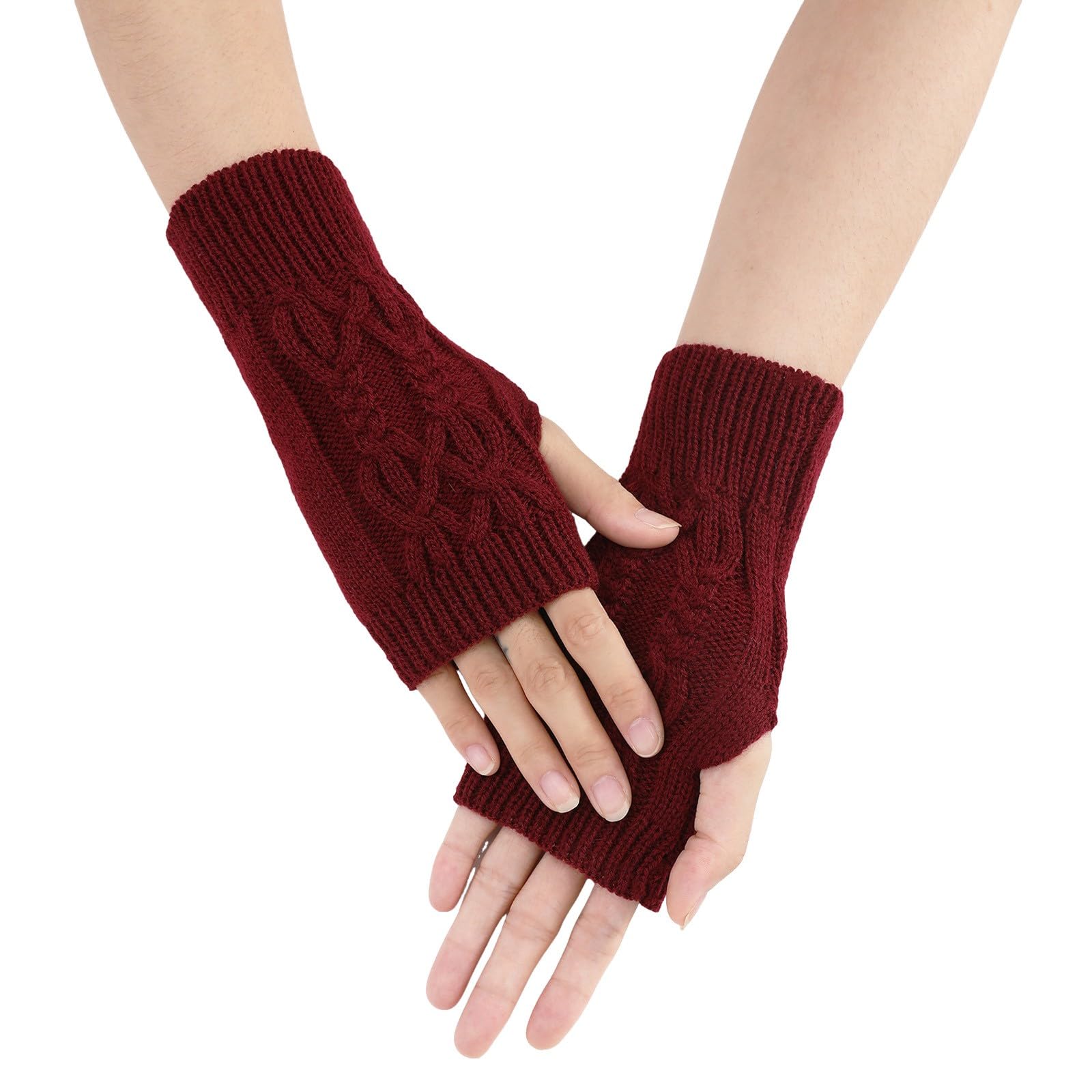 Winter Armstulpen Handschuhe Damen Pulswärmer Strick Kurzer Gestrickte Halb Fingerlose Fäustlinge Damenhandschuhe Strickhandschuhe Wintersporthandschuhe Warme Winterhandschuhe Lang (One Size) von TIMIYUYU