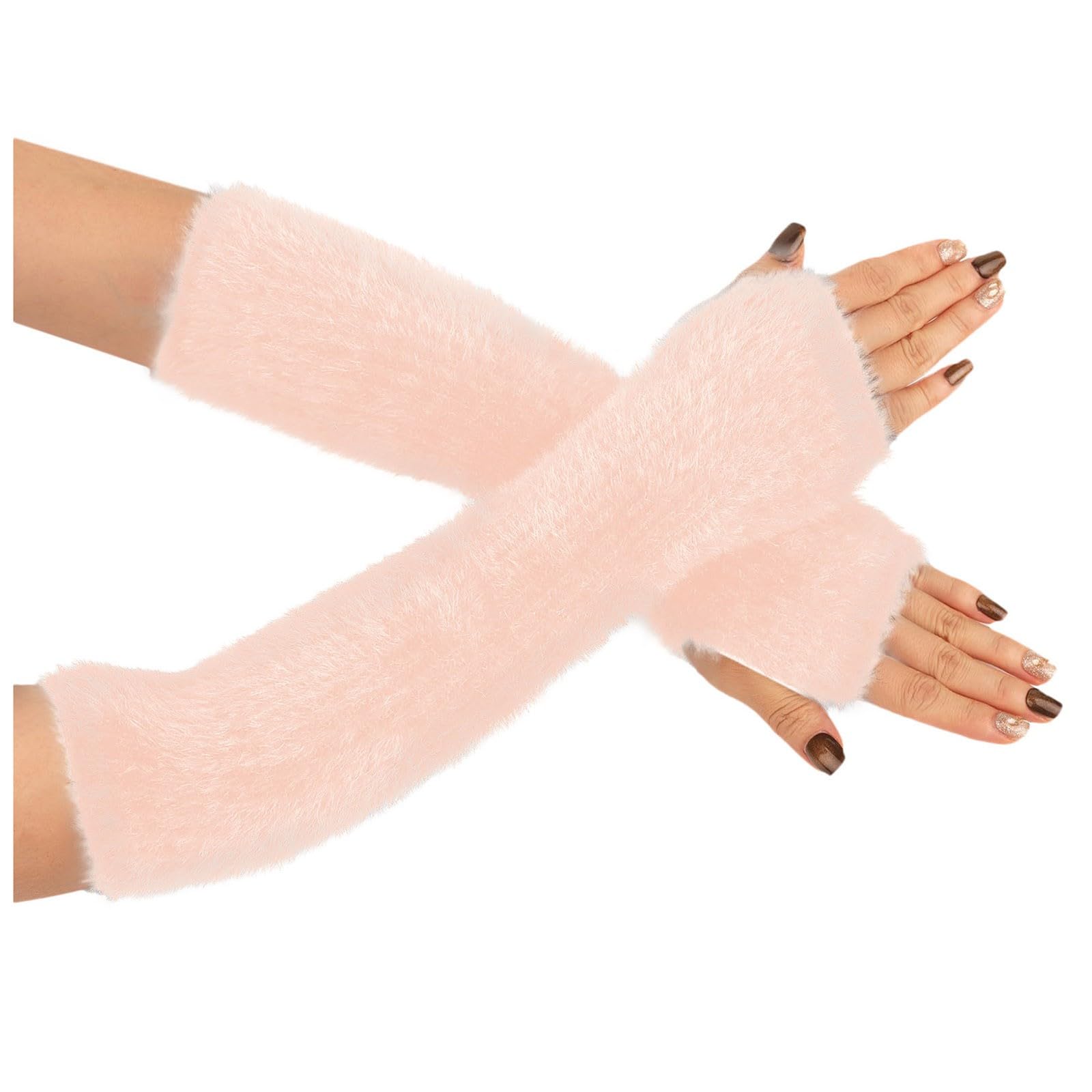 Winter Plüsch Handschuhe für Damen Fingerlose Armstulpen Dicke Plüsch Lang Handwärmer Stulpen Warm Plüsch Handschuhe Pluswärmer Handstulpen Armwärmer Stulpen für Damen Winterhandschuhe (Red, One Size) von TIMIYUYU