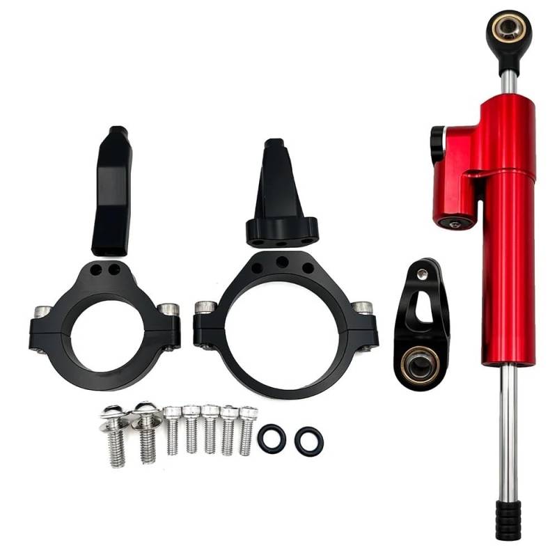 TIMJAN Motorrad Lenkungsdämpfer Für Ninja ZX-4R ZX-4RR 2023-2024 ZX4R ZX4RR ZX 4R 4RR Motorrad Lenkungsdämpfer Stabilisator Halterung Montagesatz(Red Set) von TIMJAN