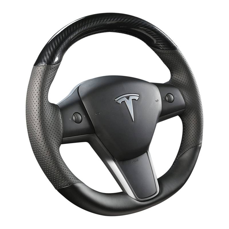 TIMWIND Tesla Lenkradbezug aus Mikrofaser-Leder, handgenäht für Tesla Model 3/Model Y (schwarzes Belüftungsloch) von TIMWIND