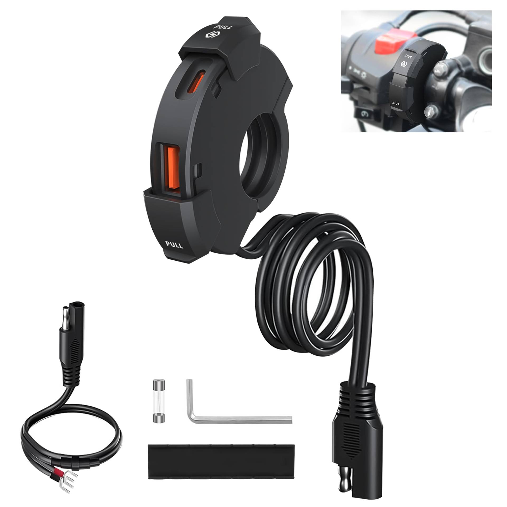 Usb Steckdose Motorrad 12V Motorrad Ladegerät mit QC3.0 18W USB-A und 30W Type-C Wasserdicht für 22-25mm Lenker für Motorräder ATV Elektroroller von TINGJS