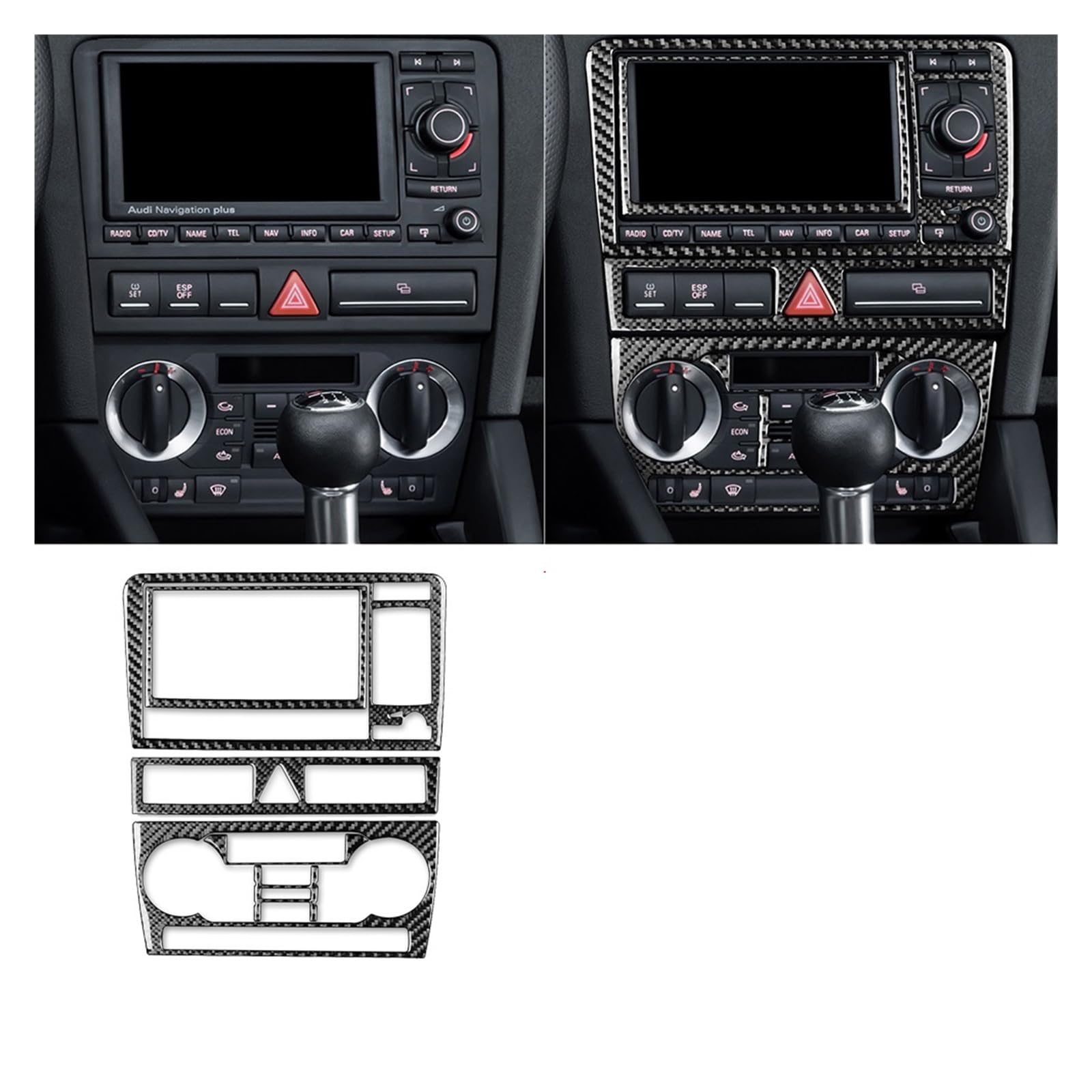 Innenzubehör Für A3 S3 8P 2006 2007 Zentrale AC Radio CD Navigation Panel Set Trim Abdeckung Carbon Fiber Auto Innen zubehör Aufkleber Auto Innenraum(F Black) von TINGYUS