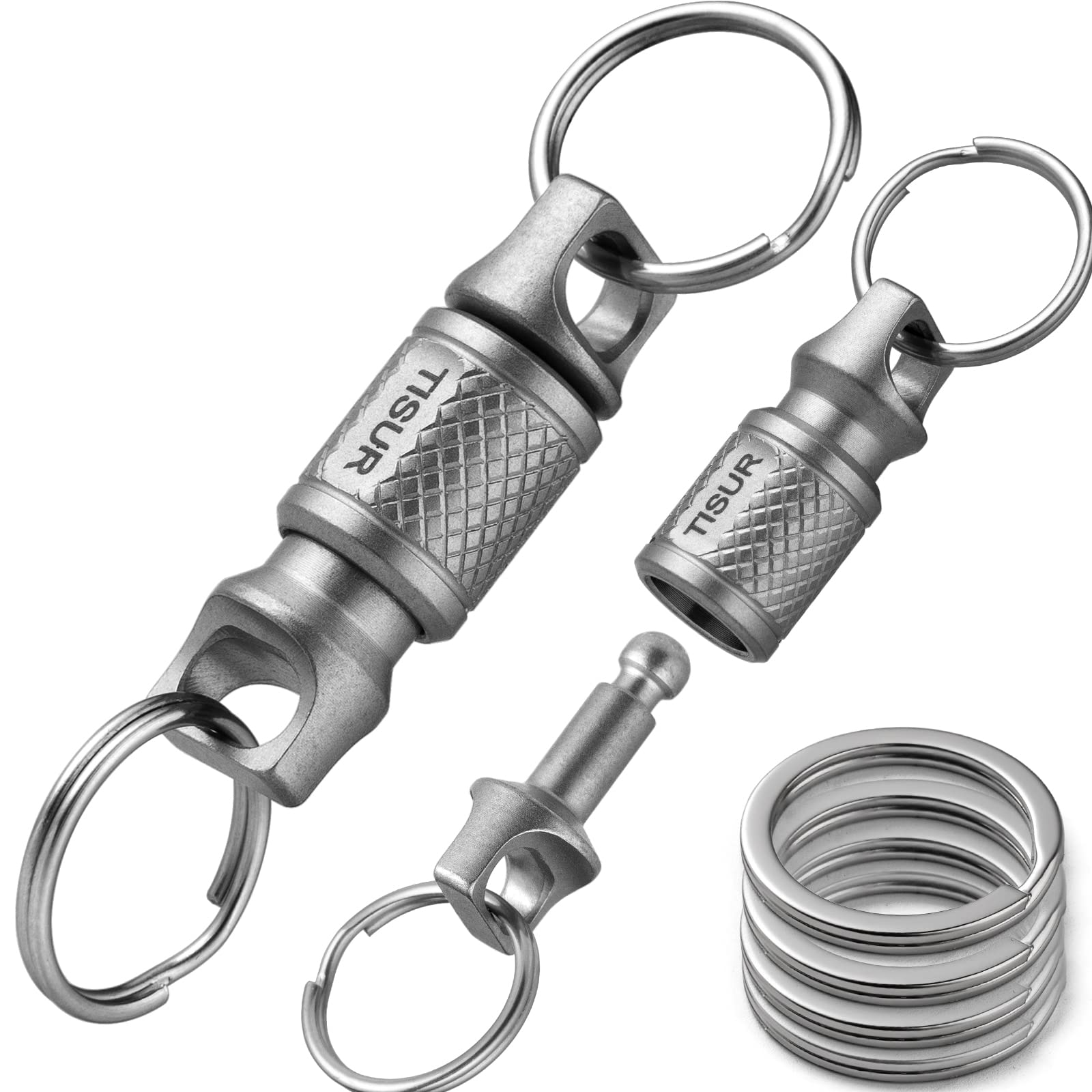 TISUR Titan-Schnellverschluss-Schlüsselanhänger, einziehbarer Schlüsselanhänger, abnehmbarer Schlüsselanhänger-Clip, auseinanderziehbare Schlüsselringe für Männer und Frauen, 2 abnehmbare Wirbel + 4 von TISUR