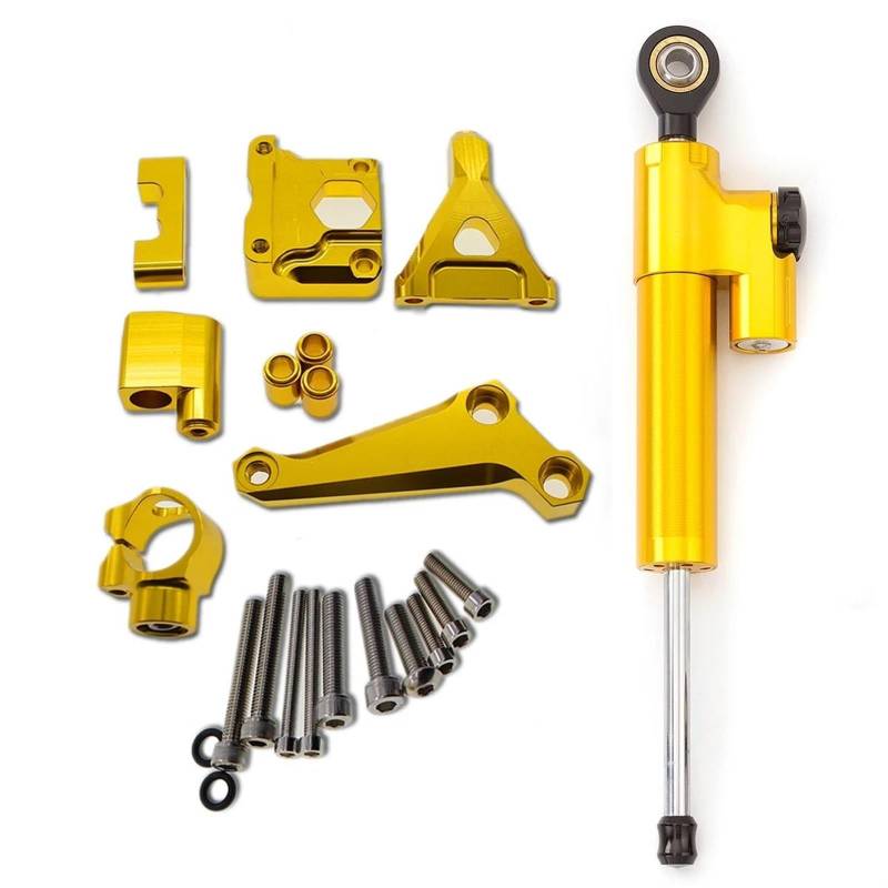 Dämpfer Lenkungsstabilisator Aluminium Motorrad Dämpfer Lenkung Stabilisieren Halterung Montage Kit Für Kawasaki Für Z300 Z250 2015-2016 CNC-Halterung(Gold) von TISURXQ