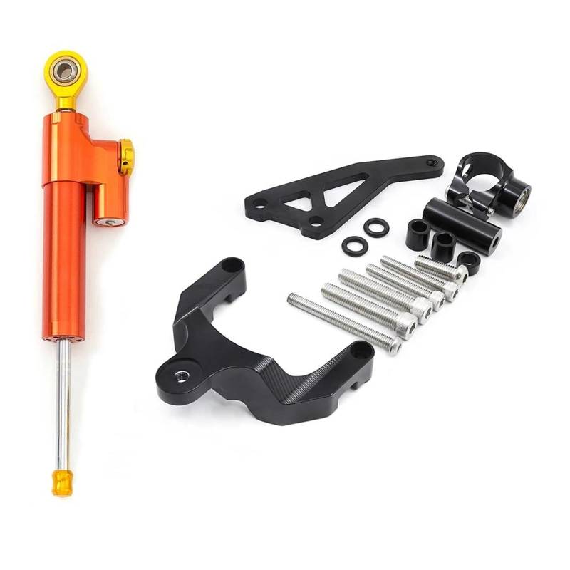 Dämpfer Lenkungsstabilisator Aluminium-Stabilisatorhalterung, Montagehalterung, Halter, Carbon-Motorrad-Lenkungsdämpfer Für Suzuki GSR600 2006-2010 CNC-Halterung(Orange Set) von TISURXQ