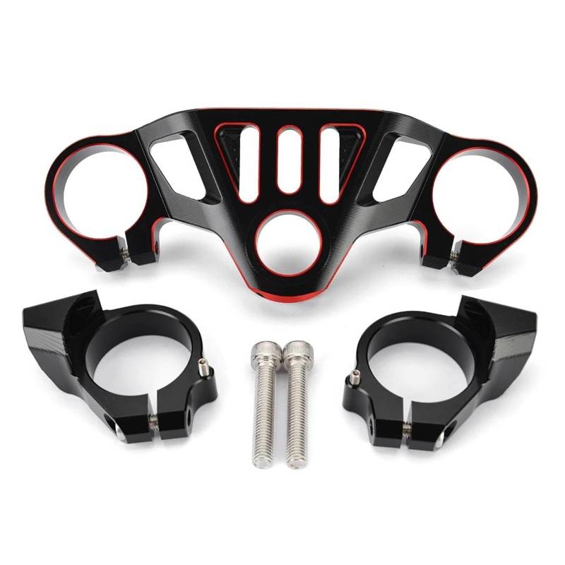 Dämpfer Lenkungsstabilisator Gabelbrücke Frontend Obere Top-Klemme Motorrad-Vordergabel-Absenkung Für Aprilia Für RS660 Für RS 660 2021 2022 2023 CNC-Halterung(Red Black) von TISURXQ