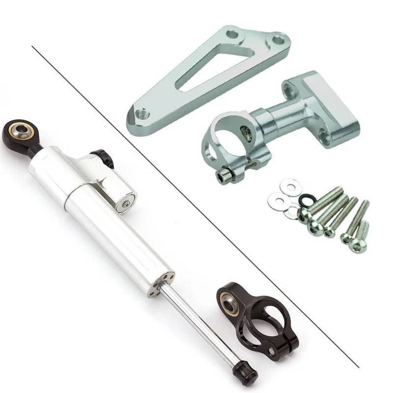 Dämpfer Lenkungsstabilisator Motorräder Dämpfer Lenkung Stabilisieren Dämpfer Halterung Montieren Montage Unterstützung Halter Kit Für CB600F Für Hornet 2007-2016 CNC CNC-Halterung(Silver Set) von TISURXQ