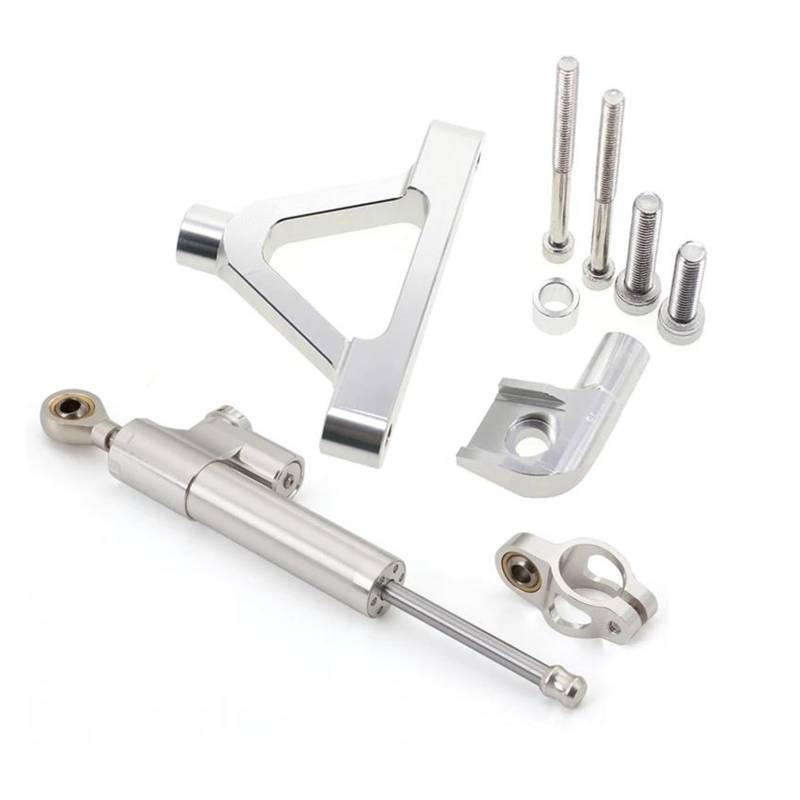 Dämpfer Lenkungsstabilisator Motorräder Lenkung Stabilisieren Dämpfer Halterung Montieren Montage Unterstützung Halter Kit Set Für Kawasaki Für ZX10R 2004-2005 CNC-Halterung(Silver Set) von TISURXQ