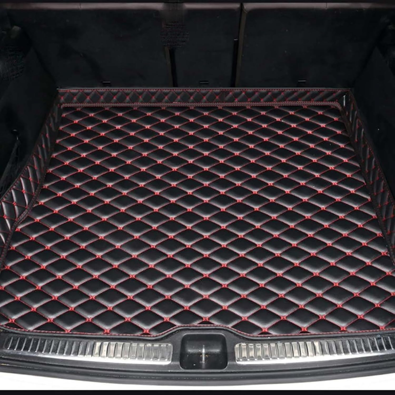 Für Audi A8 (D2) 1994-2002 Leder Kofferraummatten für Auto Schutzmatte Kofferraumwanne Wasserdicht Antirutschmatte Kofferraum Innenmatte Zubehör,D/Black-Red von TIUEO