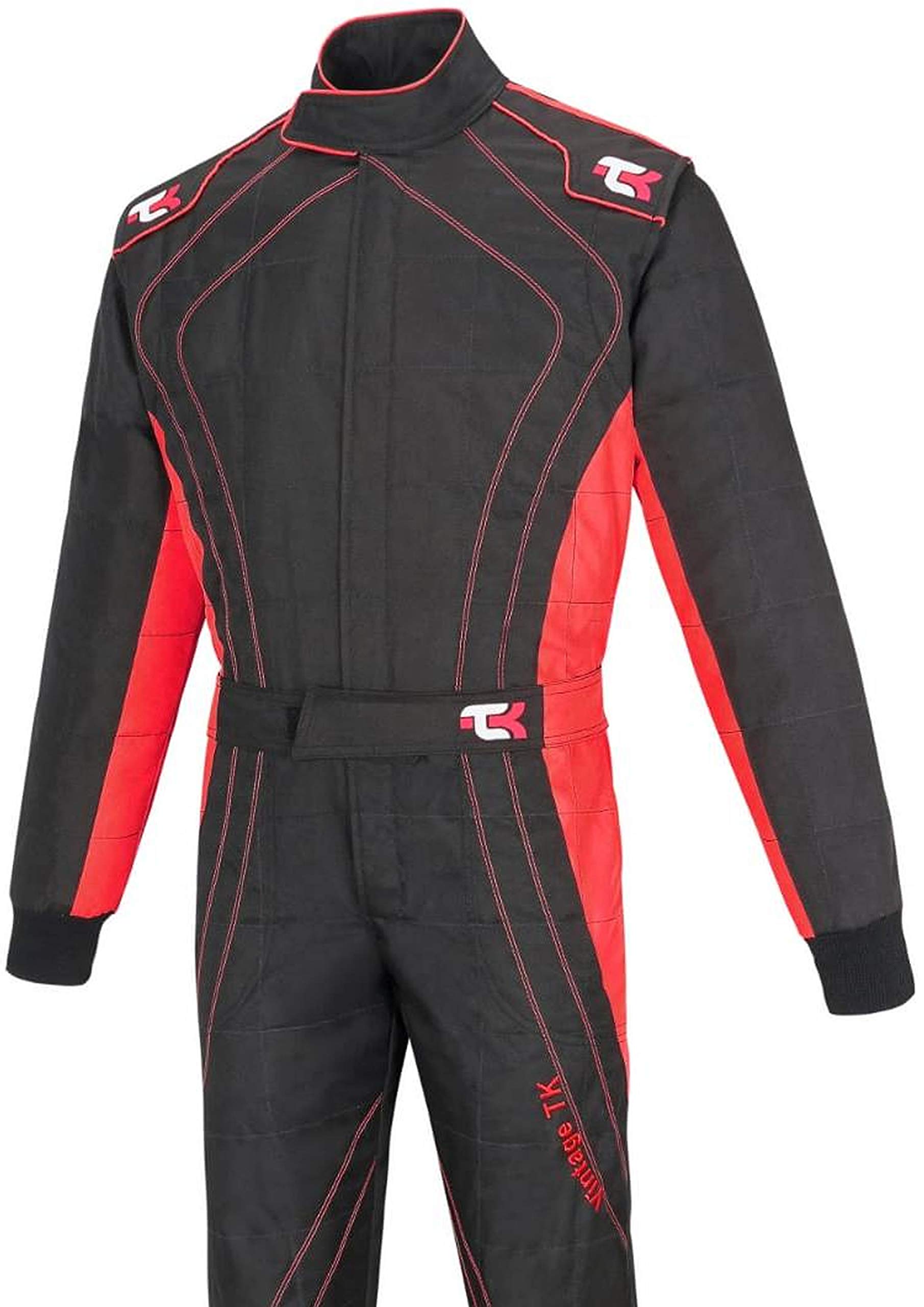 TK Kart-Anzug für Erwachsene, Rennen, Rallye, einteiliger Cordura-Kart-Anzug, Schwarz und Rot, Größe S von TK