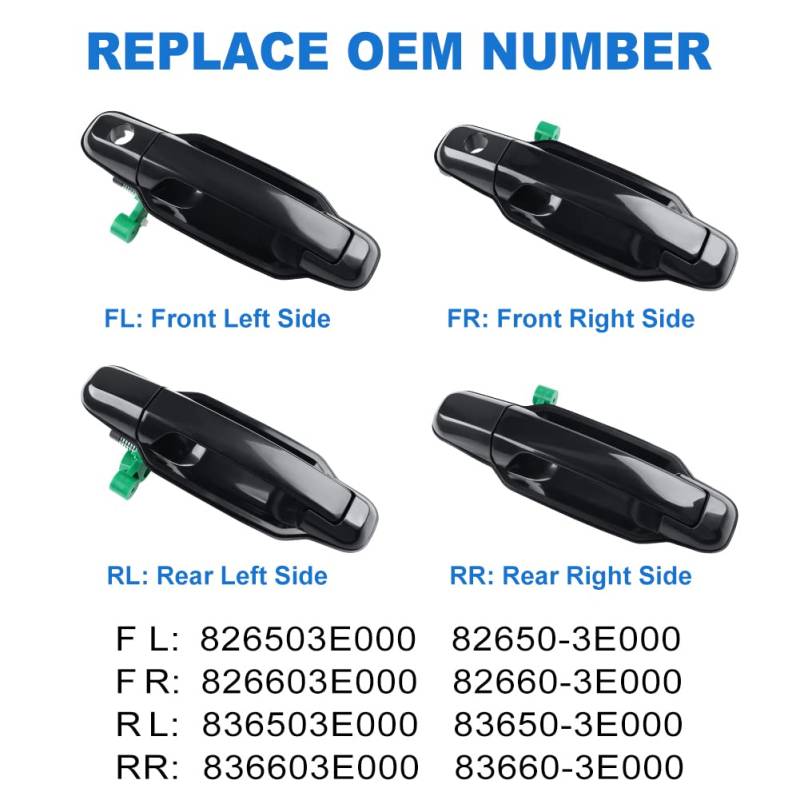 Innenraum Türgriff innen passend/Passend for Kia Sorento 2003-2009 826503E021 Außentürgriff vorne links rechts schwarz Außentürgriffe(4pcs) von TKDCKF