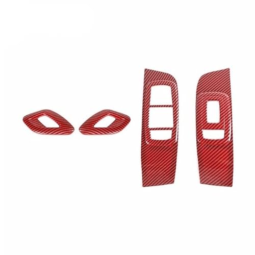 Innenraum Türgriff innen passend Auto-Innentürgriffabdeckung, Fensterheberschalter, Bedienfelddekoration/Passend for Dodge Challenger 2015 Up, Autozubehör(Red carbon fiber) von TKDCKF