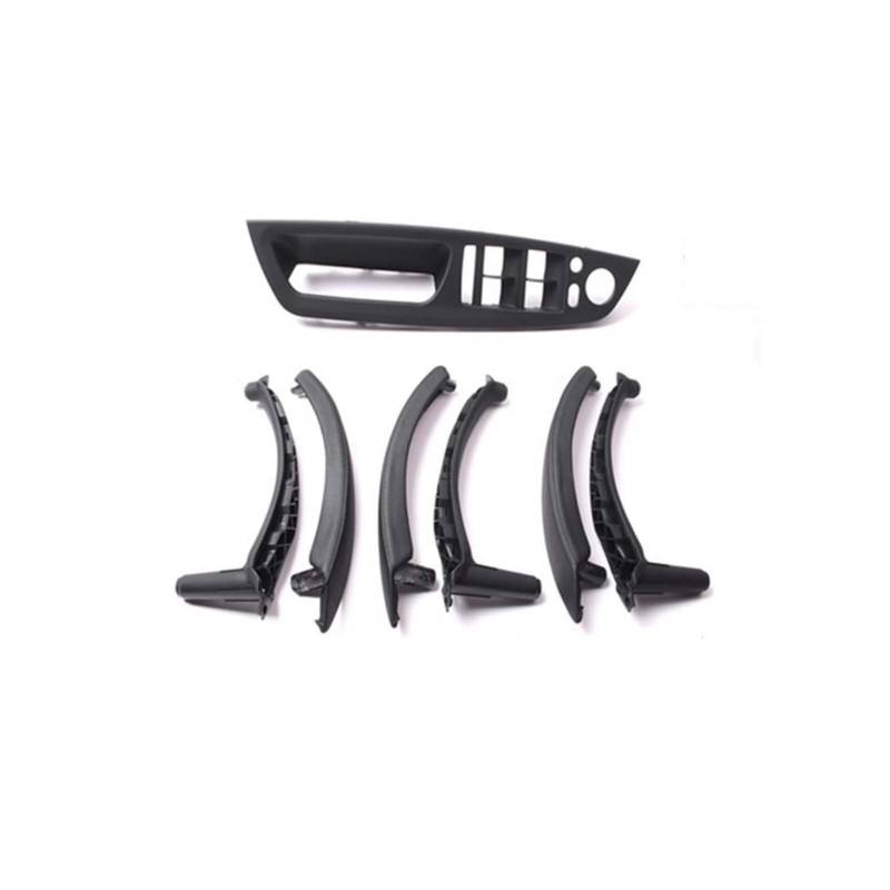 Innenraum Türgriff innen passend Beiges Echtleder Auto Vorne Hinten/Links Rechts Innentürgriff Innenverkleidung Pull Trim Abdeckung/Fit for BMW E70 E71 X5 X6 07-13(Leather Black 7 Pcs) von TKDCKF