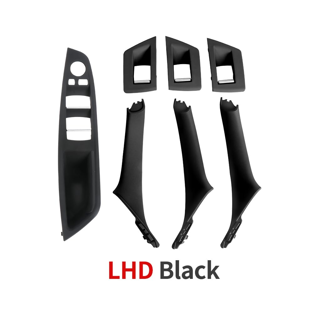 Innenraum Türgriff innen passend LHD RHD 7 Farben Beige Schwarz Carbon Fiber Auto Innen Türgriff Ziehen 7 PCS Set/Fit for BMW 5 Series F10 F18 523 525 528(LHD Black) von TKDCKF