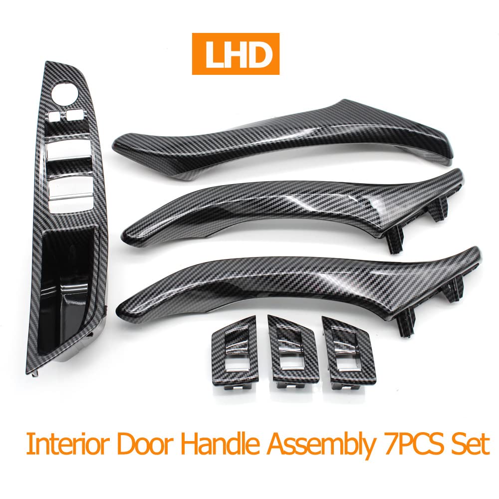 Innenraum Türgriff innen passend LHD RHD Carbon Fiber Auto-Innentürgriff Ziehen 7-teiliges Set/Passend for BMW 5 Series F10 F11 520i 523i 525i 528i 530i 535i(LHD Assembly Set) von TKDCKF