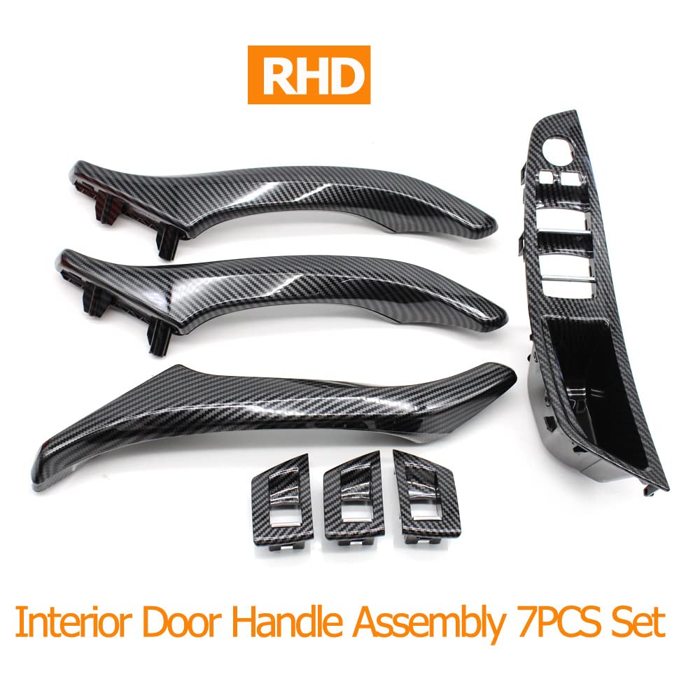 Innenraum Türgriff innen passend LHD RHD Carbon Fiber Auto-Innentürgriff Ziehen 7-teiliges Set/Passend for BMW 5 Series F10 F11 520i 523i 525i 528i 530i 535i(RHD Assembly Set) von TKDCKF