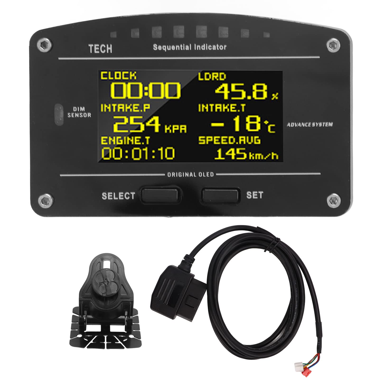 TKSE Auto Armaturenbrett-Messgerät, Armaturenbrett-LCD-Bildschirm, Armaturenbrett-Rennanzeige, 9 V Bis 16 V OBD2-Messgerät DO907OBD Präzises Multifunktionales von TKSE