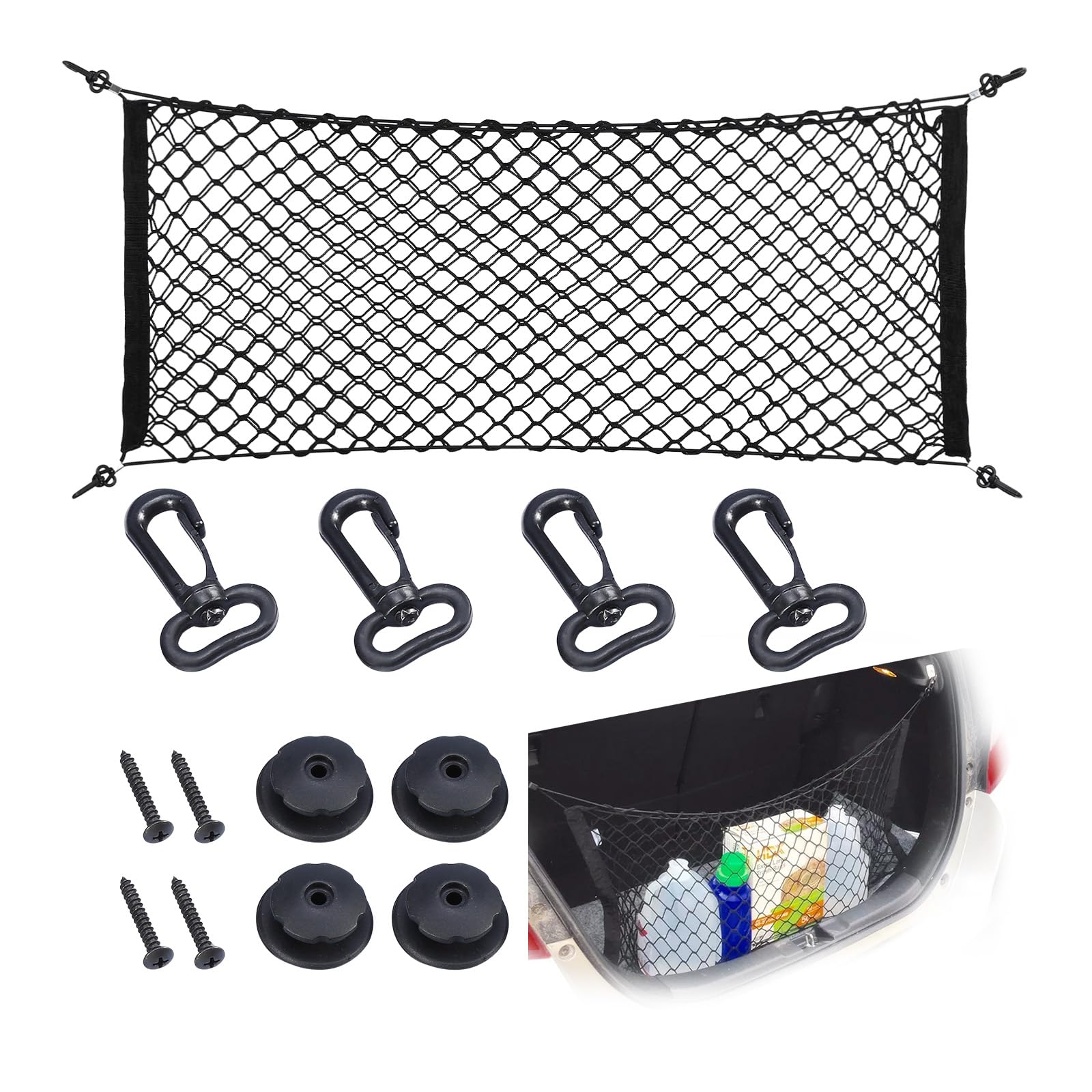 TKSE Kofferraum Netz, Nylon Kunststoff Schwarz Auto Aufbewahrungstasche Dehnbar Autonetz LKW Hecknetz Gepäcknetz Organizer Hakentasche (90x40cm) von TKSE